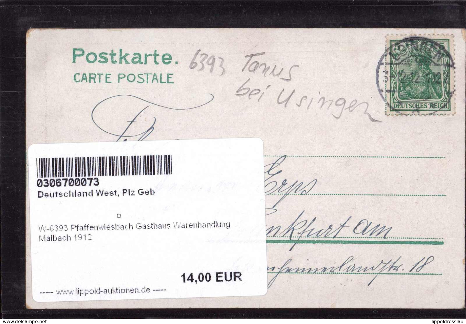 Gest. W-6393 Pfaffenwiesbach Gasthaus Warenhandlung Maibach 1912 - Usingen