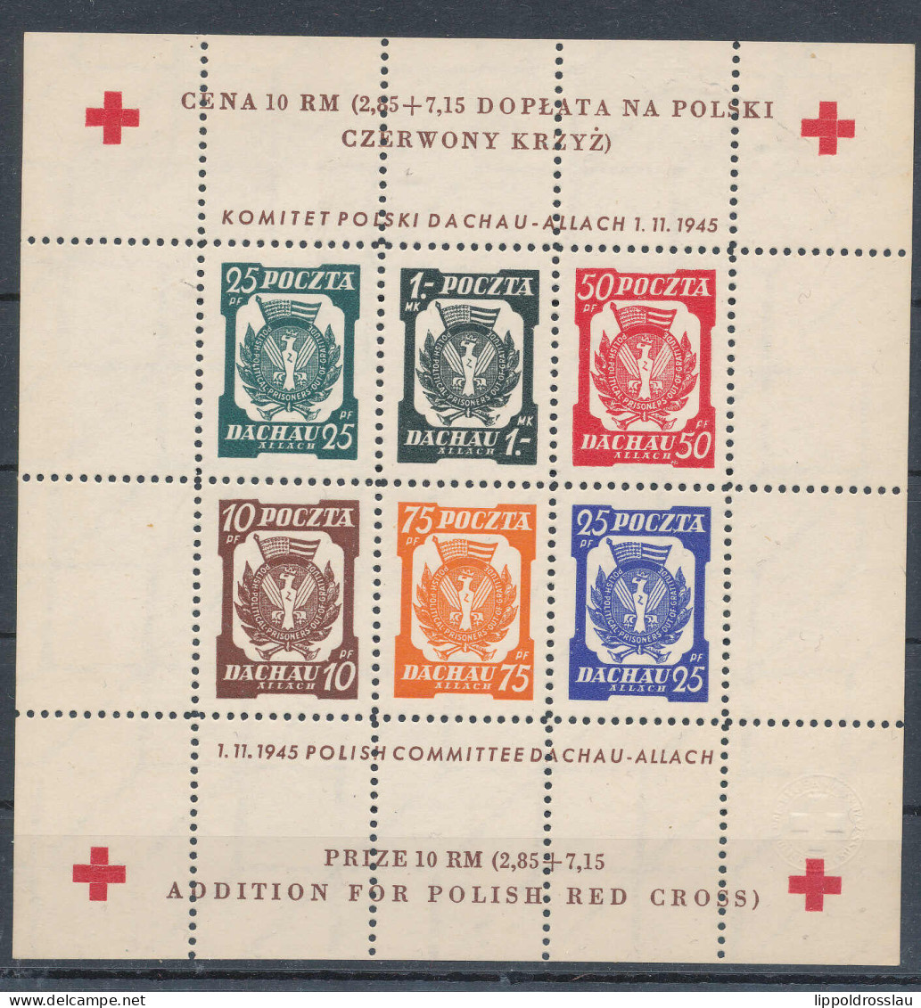 ** Polnisches Komitee Dachau-Allach 1. 11. 1945, Blockausgabe 2,85 + 7,15 Gezähnt - Autres & Non Classés