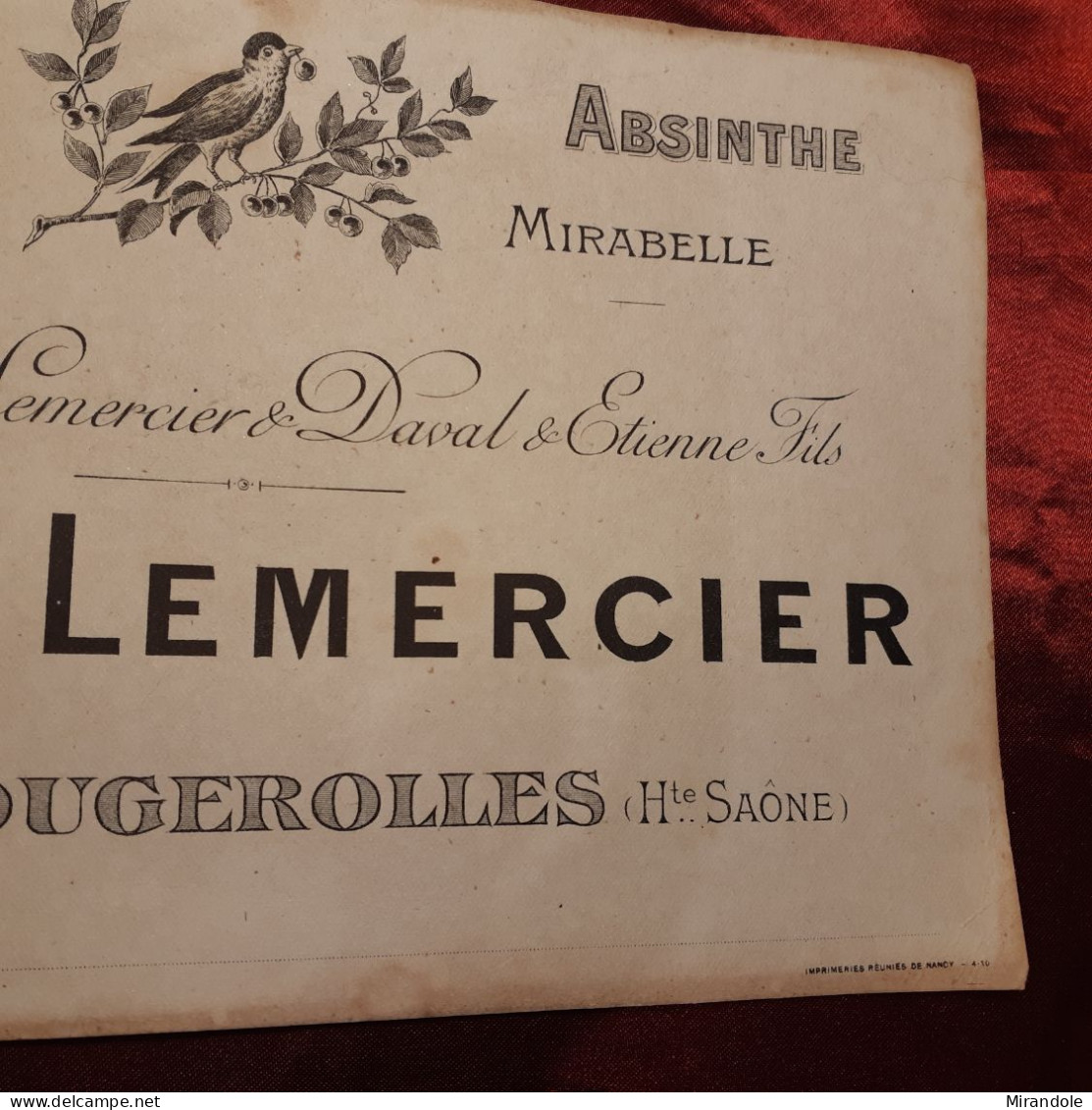 Buvard LOUIS LEMERCIER-Kirsch-Absinthe-Quetsch-Mirabelle-FOUGEROLLES-HAUTE-SAONE-publicité ALCOOL-DAVAL & Etienne-fils - Automóviles