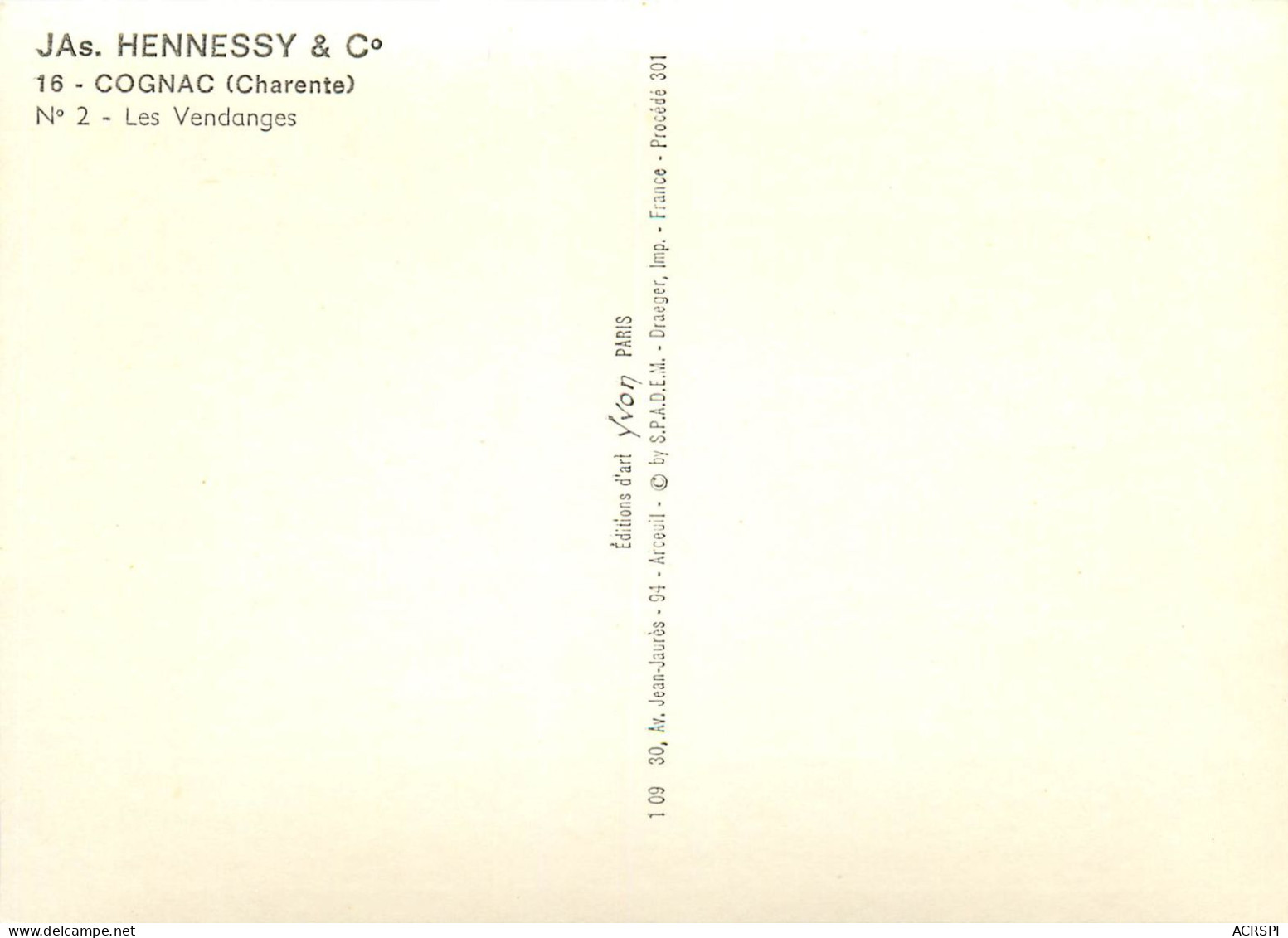 COGNAC JAs HENNESSY & C° Les Vendanges (scan Recto-verso) Ref 1077 - Cognac