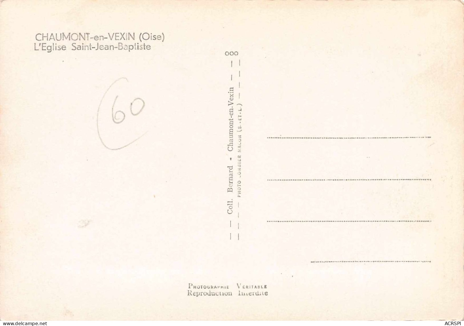 60 CHAUMONT-EN-VEXIN église Saint-Jean-Baptiste (scan R/V) N° 36 \ PG1512 - Chaumont En Vexin