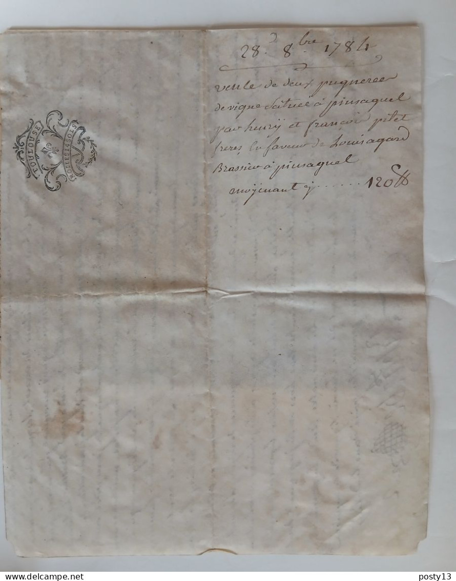 Parchemin Cachet Généralité De Toulouse - 1784 - Vente De Terres Vignes - BEBE - Algemene Zegels