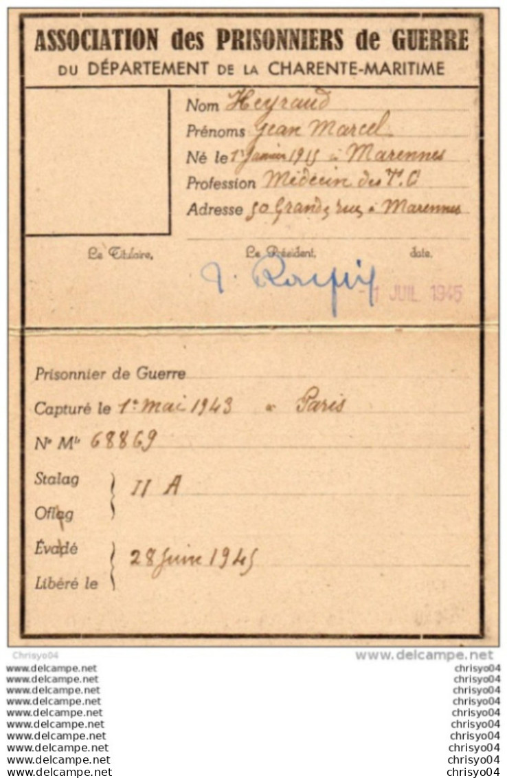 67Aa   17 Mirambeau Carte Association Prisonniers De Guerre Déportés De La Charente Maritime - Mirambeau