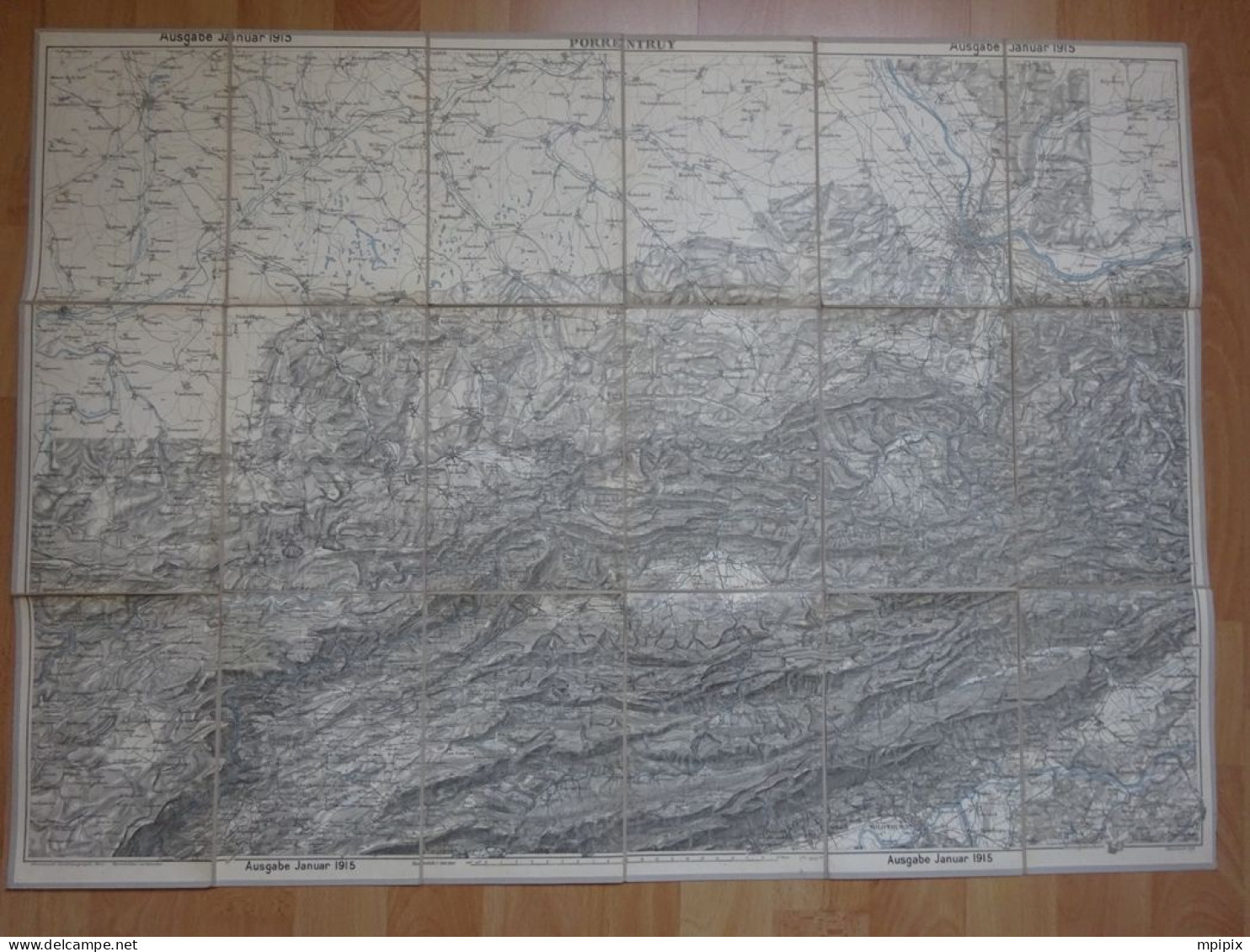 Carte Topographique Toilée De La Suisse Porrentruy échelle 1:100.000 Service Fédéral Berne 1915 - Topographische Karten