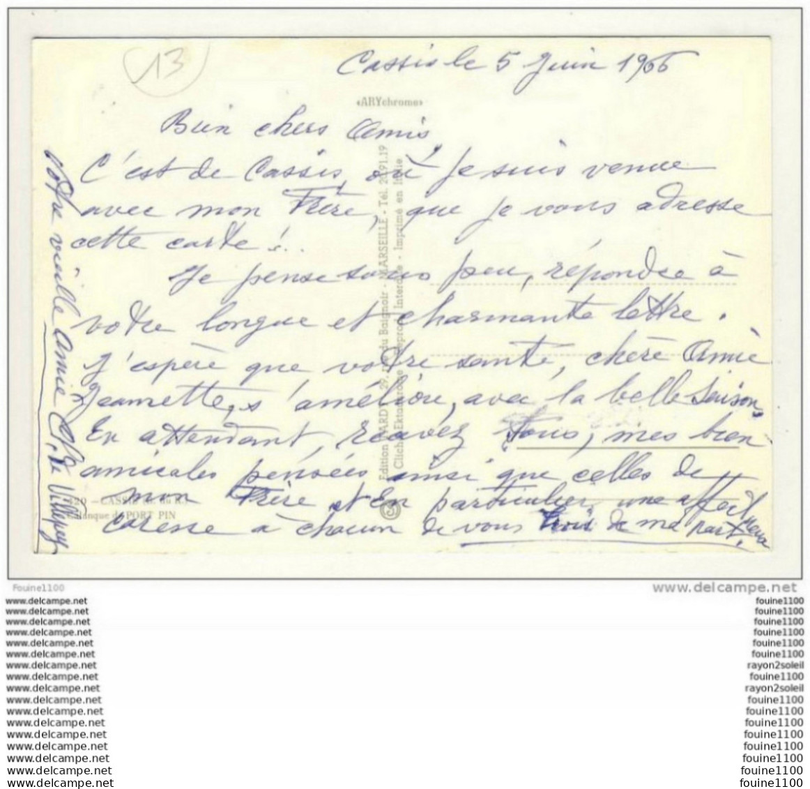 Carte ( Format 15 X 10,5 ) De Cassis - Cassis