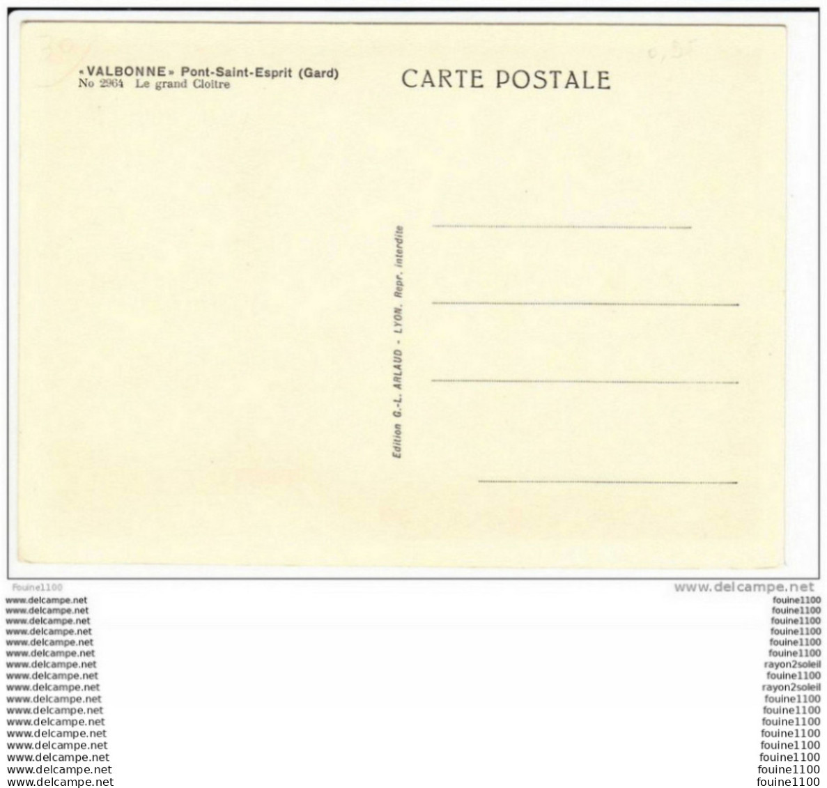 Carte ( Format 15 X 10,5 Cm ) Valbonne  PONT SAINT ESPRIT  ( Recto Verso ) - Pont-Saint-Esprit