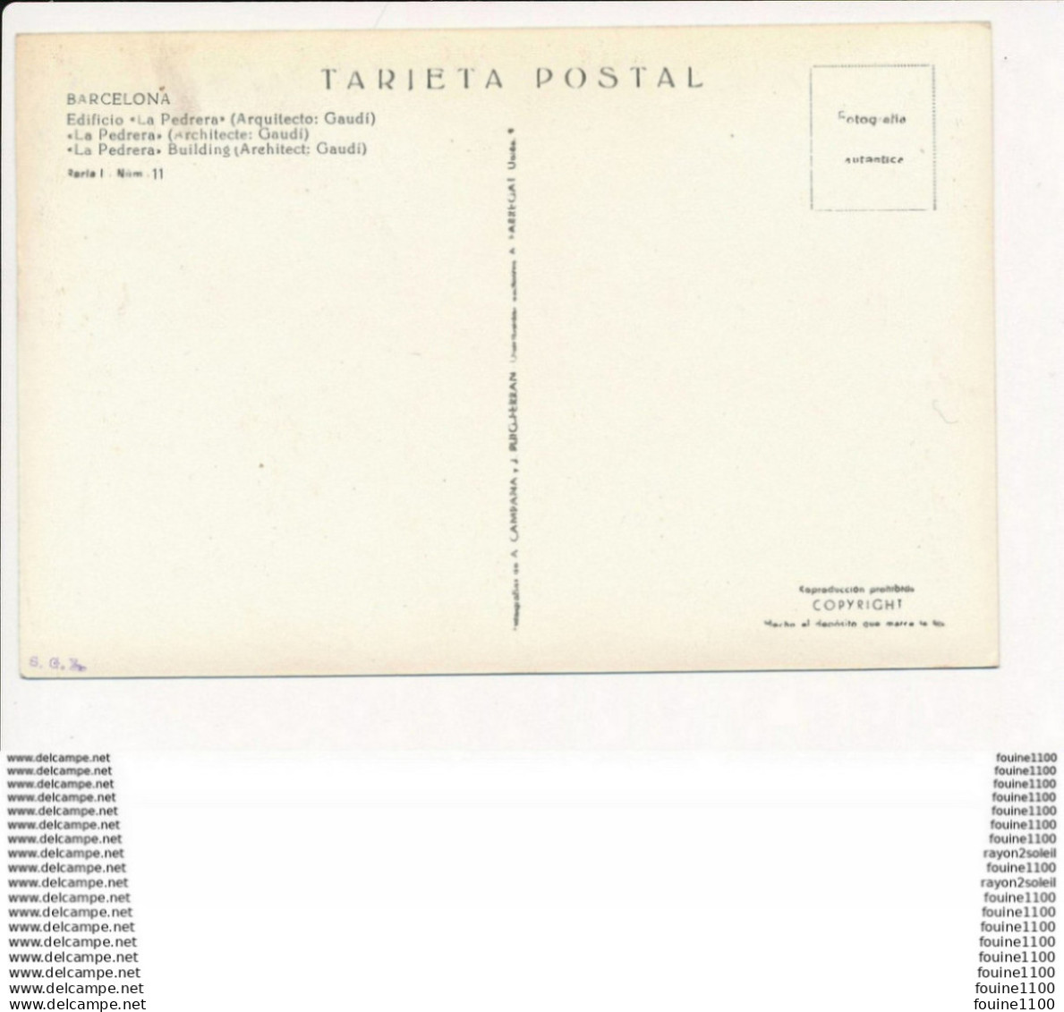 Carte ( Format 15 X 10 Cm ) Barcelona  Edificio  La Pedrera - Barcelona