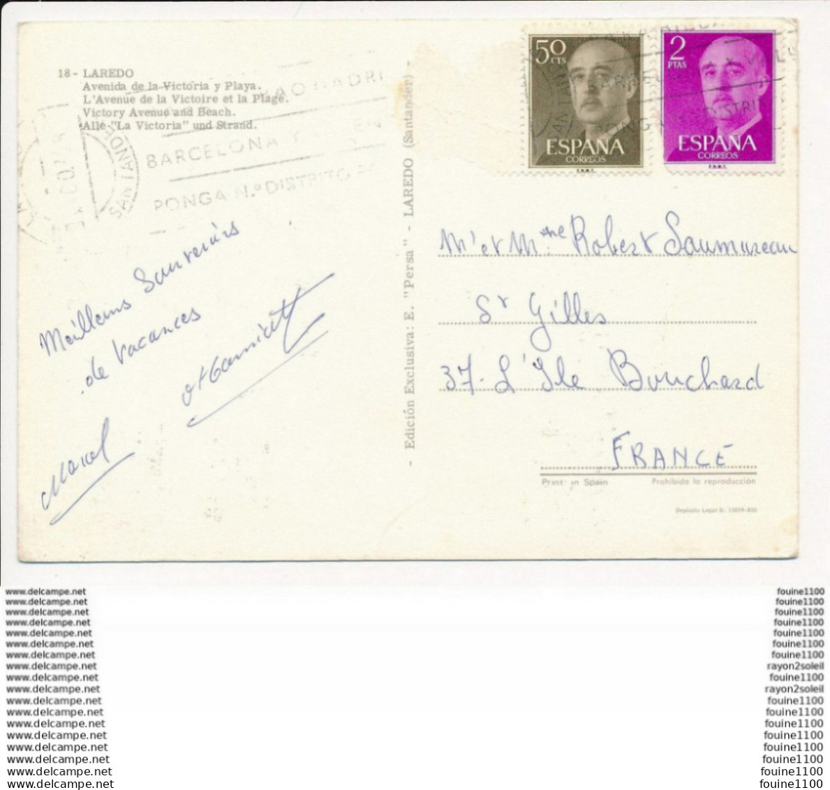 Carte ( Format 15 X 10 Cm ) Laredo - Cantabria (Santander)