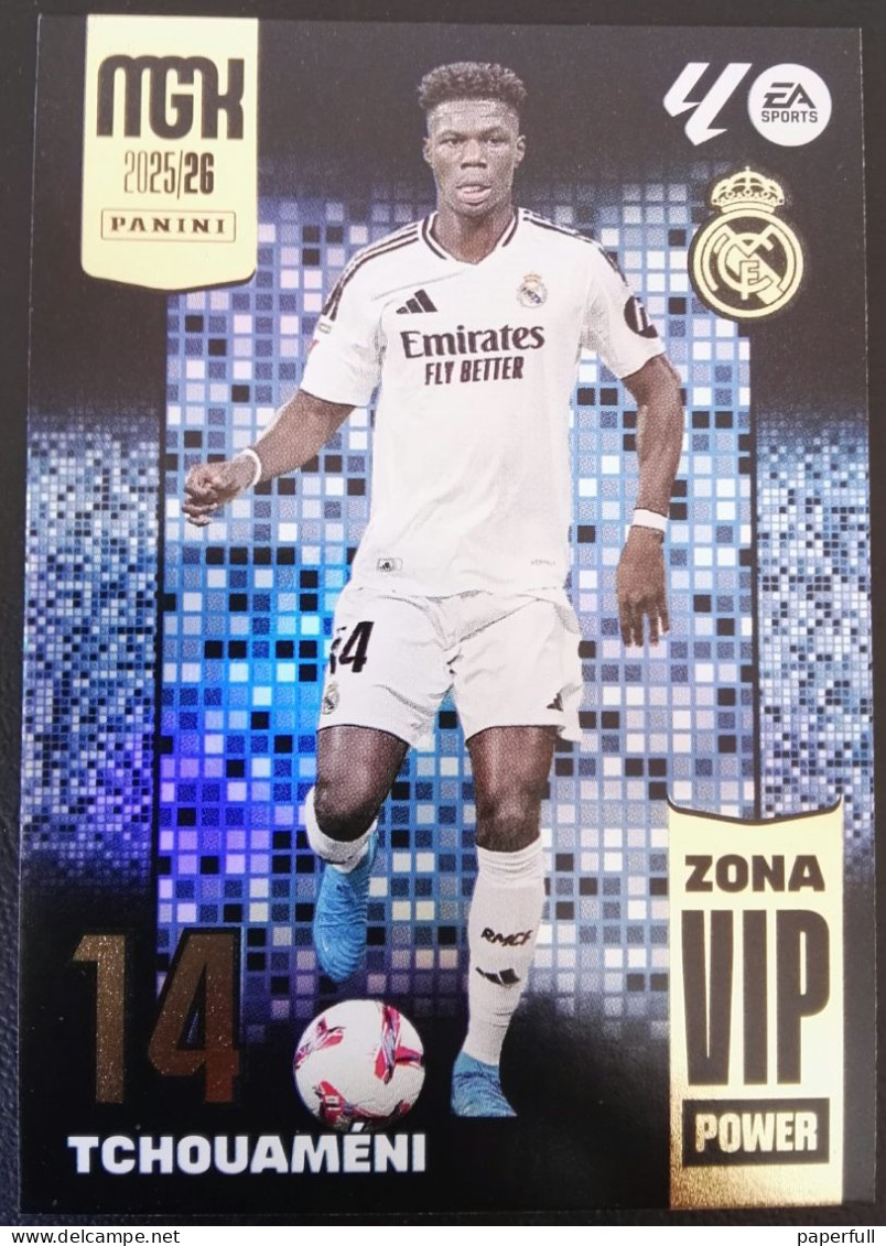 Cromo, Sticker PANINI MGK 2025/26 - Tchouaméni, Real Madrid (ZONA VIP POWER) #P405 - Edition Espagnole