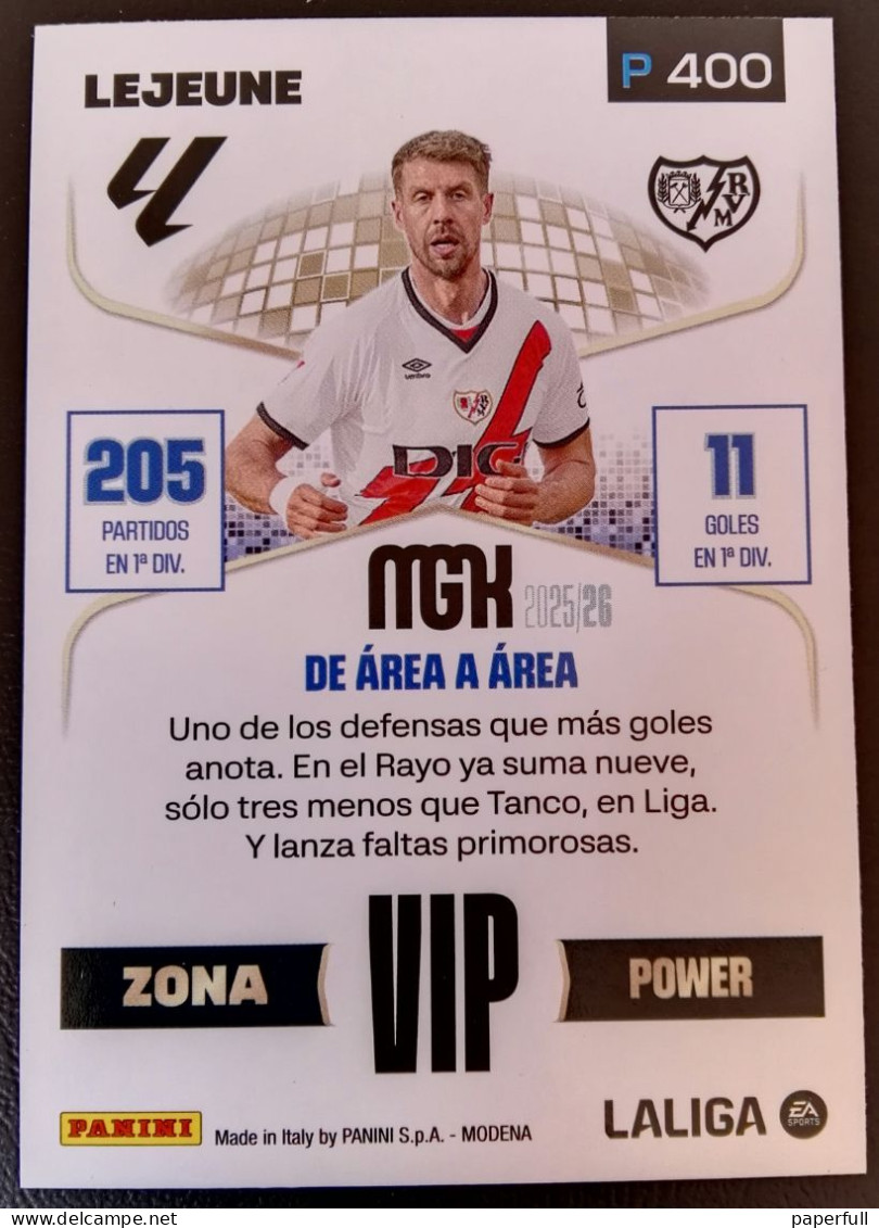 Cromo, Sticker PANINI MGK 2025/26 - Lejeune, Rayo Vallecano (ZONA VIP POWER) #P400 - Edition Espagnole