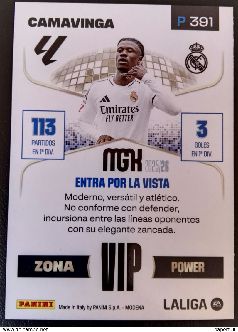 Cromo, Sticker PANINI MGK 2025/26 - Camavinga, Real Madrid (ZONA VIP POWER) #P391 - Edition Espagnole