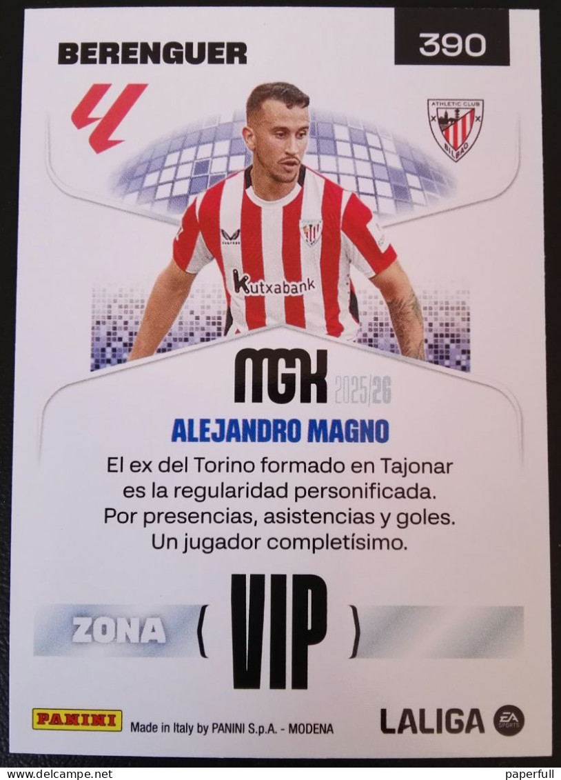 Cromo, Sticker PANINI MGK 2025/26 - Berenguer, Athletic Club De Bilbao (ZONA VIP) #390 - Edition Espagnole