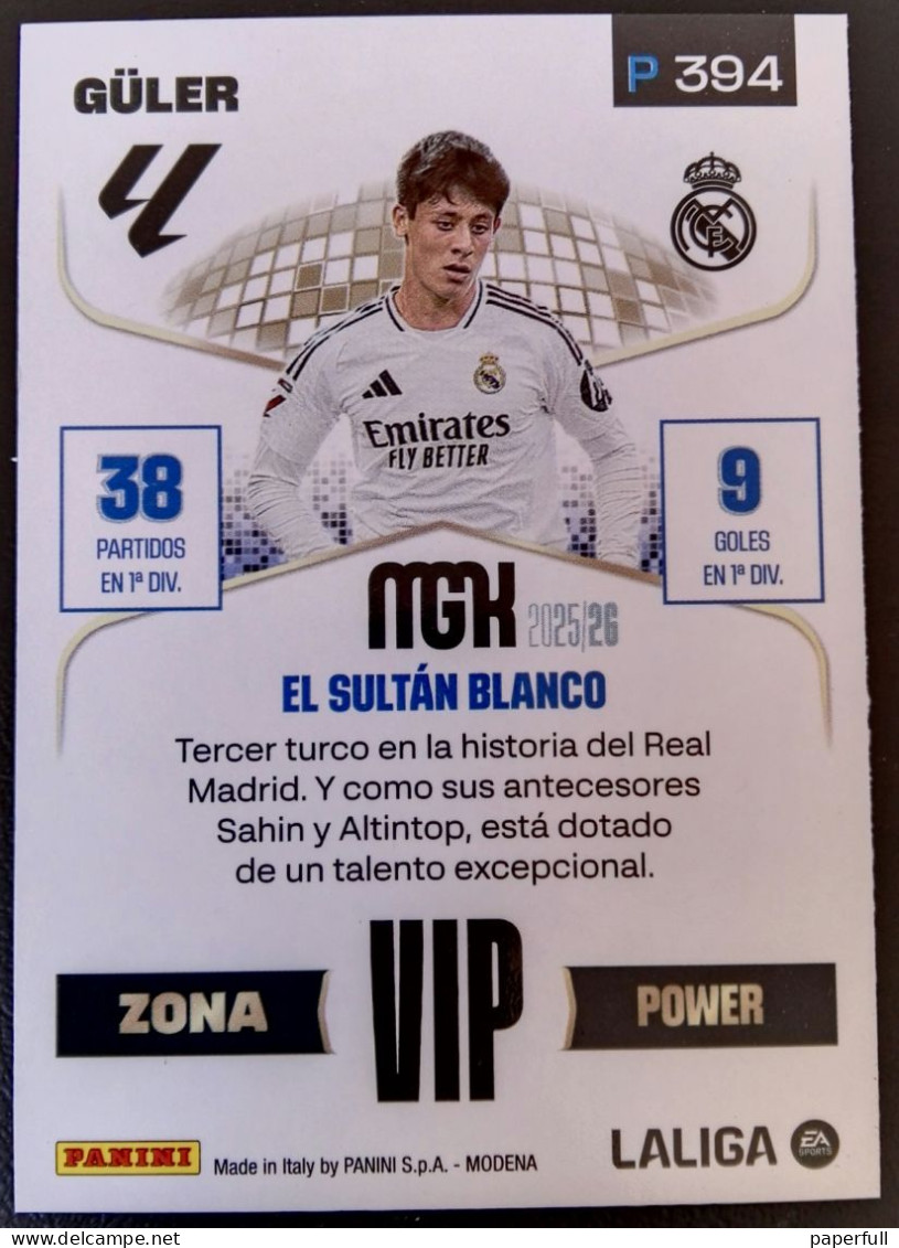 Cromo, Sticker PANINI MGK 2025/26 - Güler, Real Madrid (ZONA VIP POWER) #P394 - Edition Espagnole