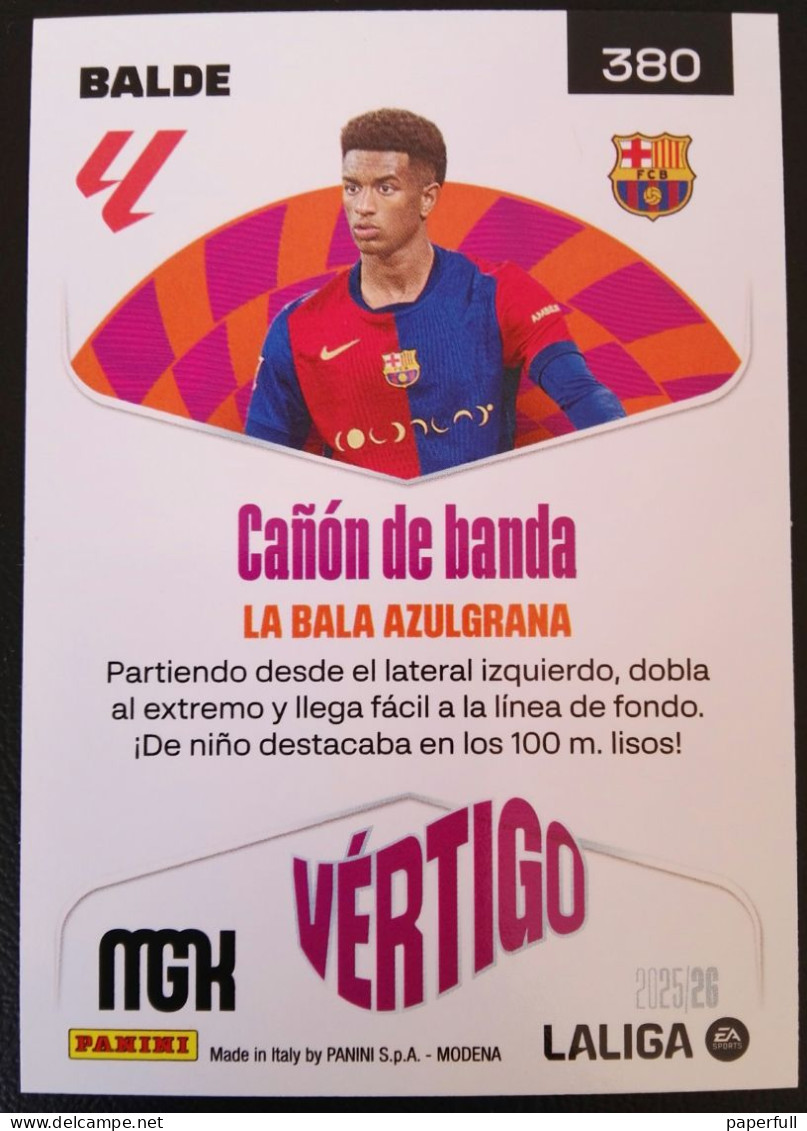 Cromo, Sticker PANINI MGK 2025/26 - Balde, FC Barcelona (VÉRTIGO) #380 - Edition Espagnole