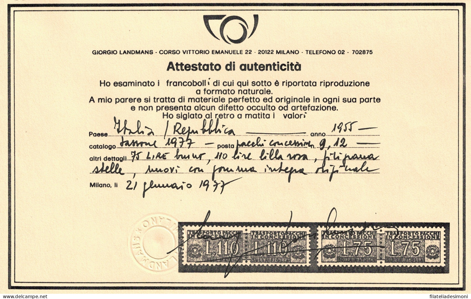 1955 Italia - Pacchi In Concessione, Filigrana Stelle 2 Valori N. 11-12 - MNH** - Concessiepaketten