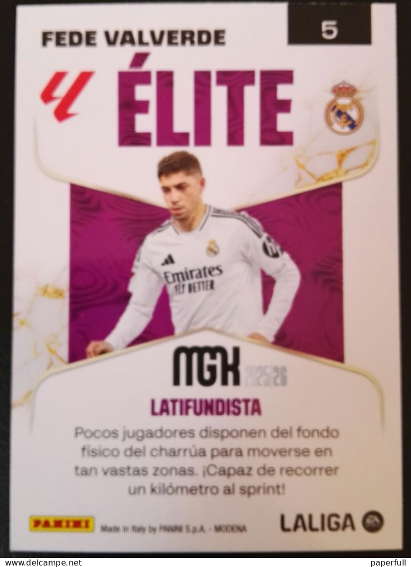 Cromo, Sticker PANINI MGK 2025/26 - Fede Valverde, Real Madrid (ÉLITE) #5 - Edition Espagnole