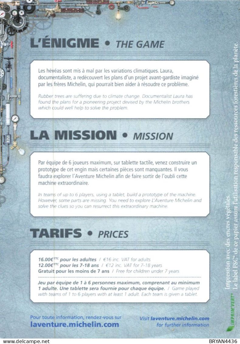 MICHELIN - FLYERS Format CP - PUB - JEU EXPLORATION AVENTURE MICHELIN (10x15cm) - Programmes