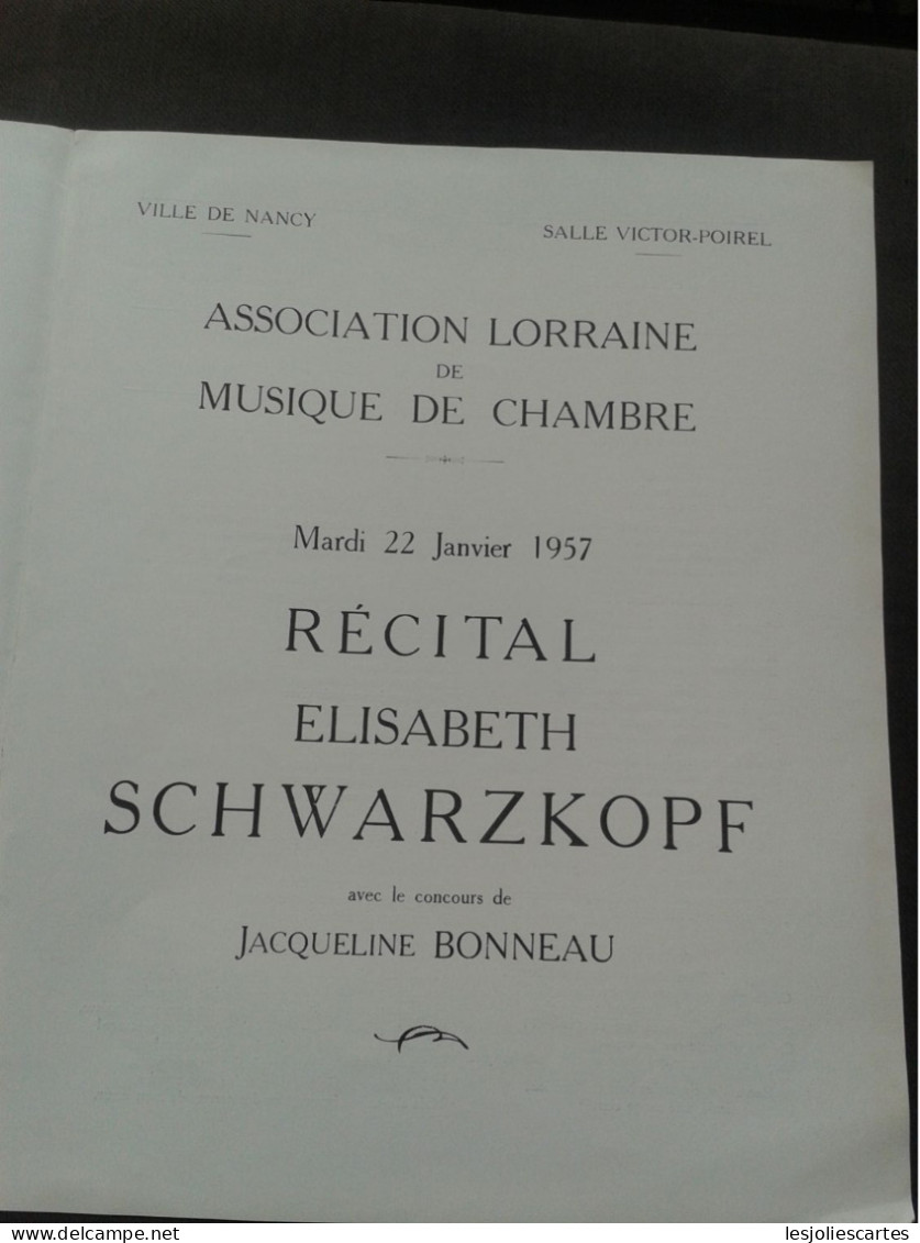 ELISABETH SCHWARZKOPF SOPRANO JACQUELINE BONNEAU PIANO PIANIST KLAVIER PROGRAM PROGRAMME - Programmes