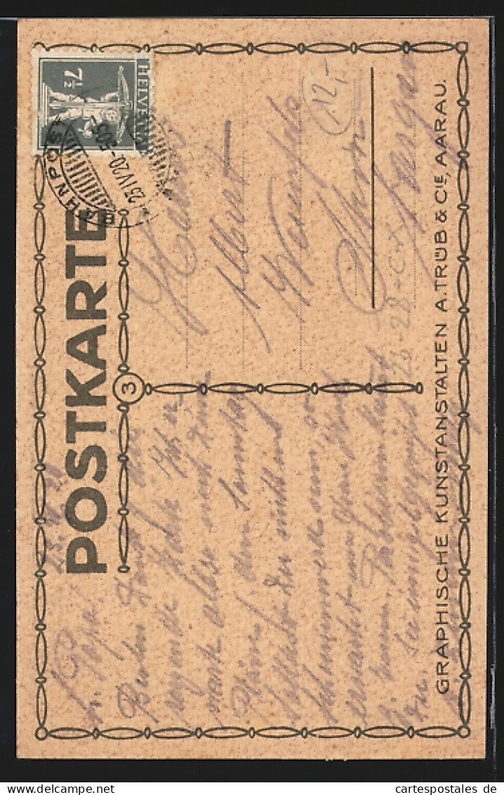 Steindruck-AK Alt-Aarau, Golattenmattgasse Mit Kirchturm - Aarau