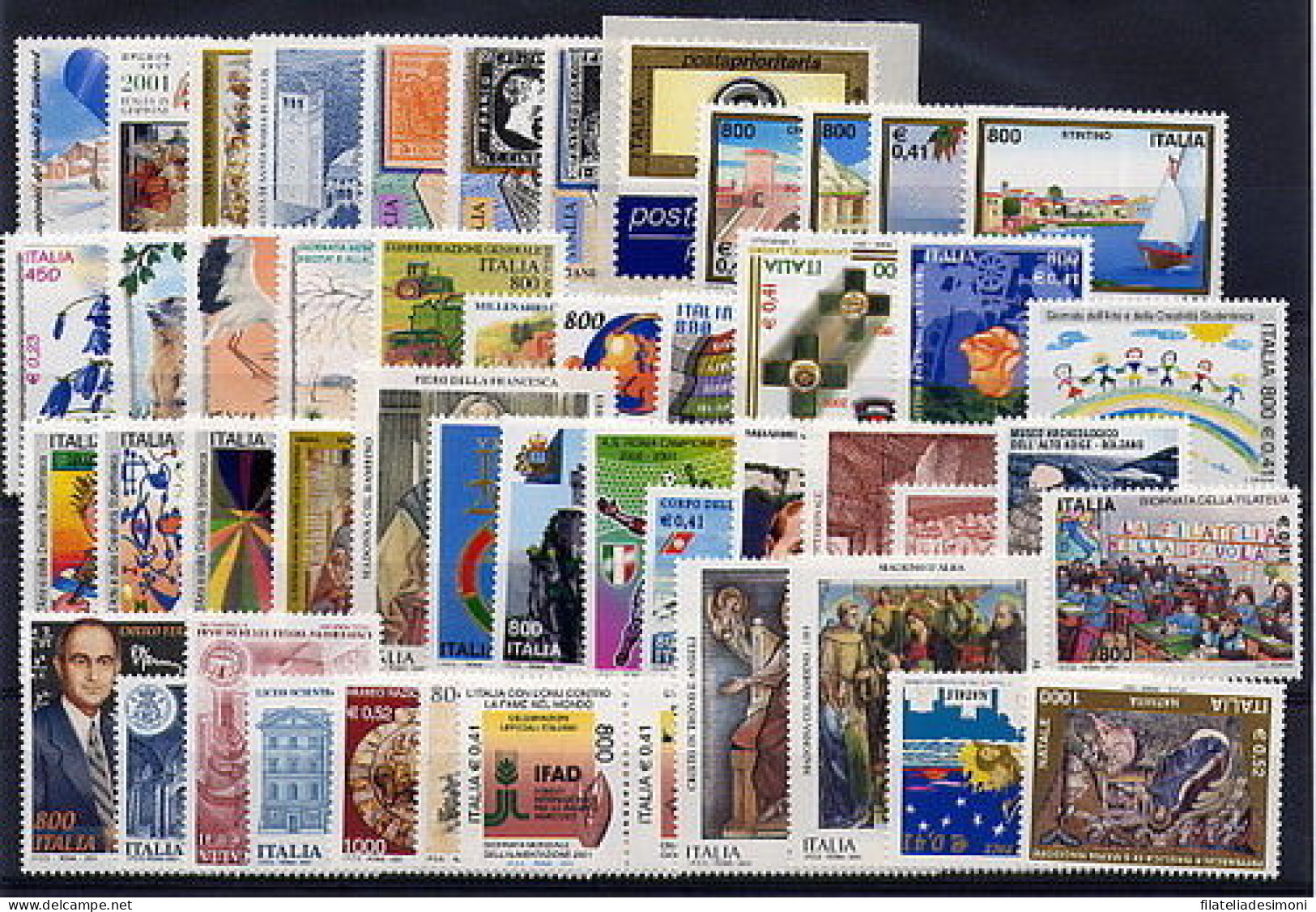 2001 Italia Repubblica, 50 Valori + 3 Foglietti +1 Libretto +1 Francobusta MNH** - Volledige Jaargang