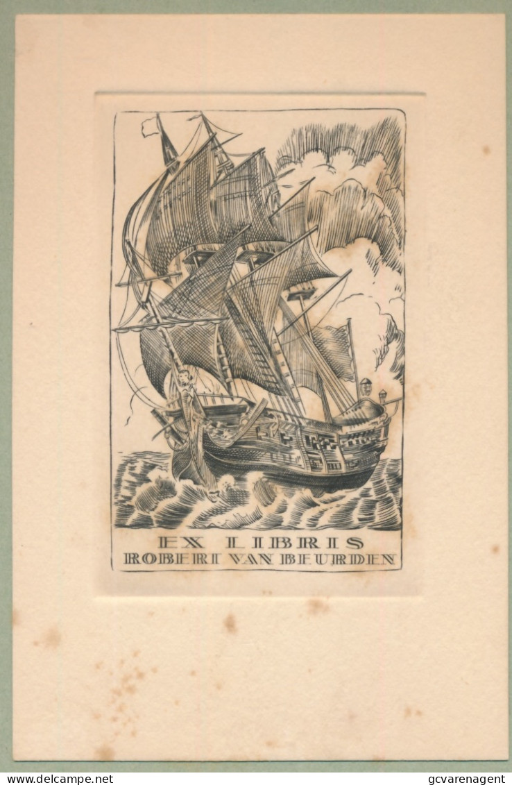 EX LIBRIS  GRAVURE  13 X 8,5  CM   =  BLAD 28 X 17 CM     ROBERT VAN BEURDEN - Ex-Libris