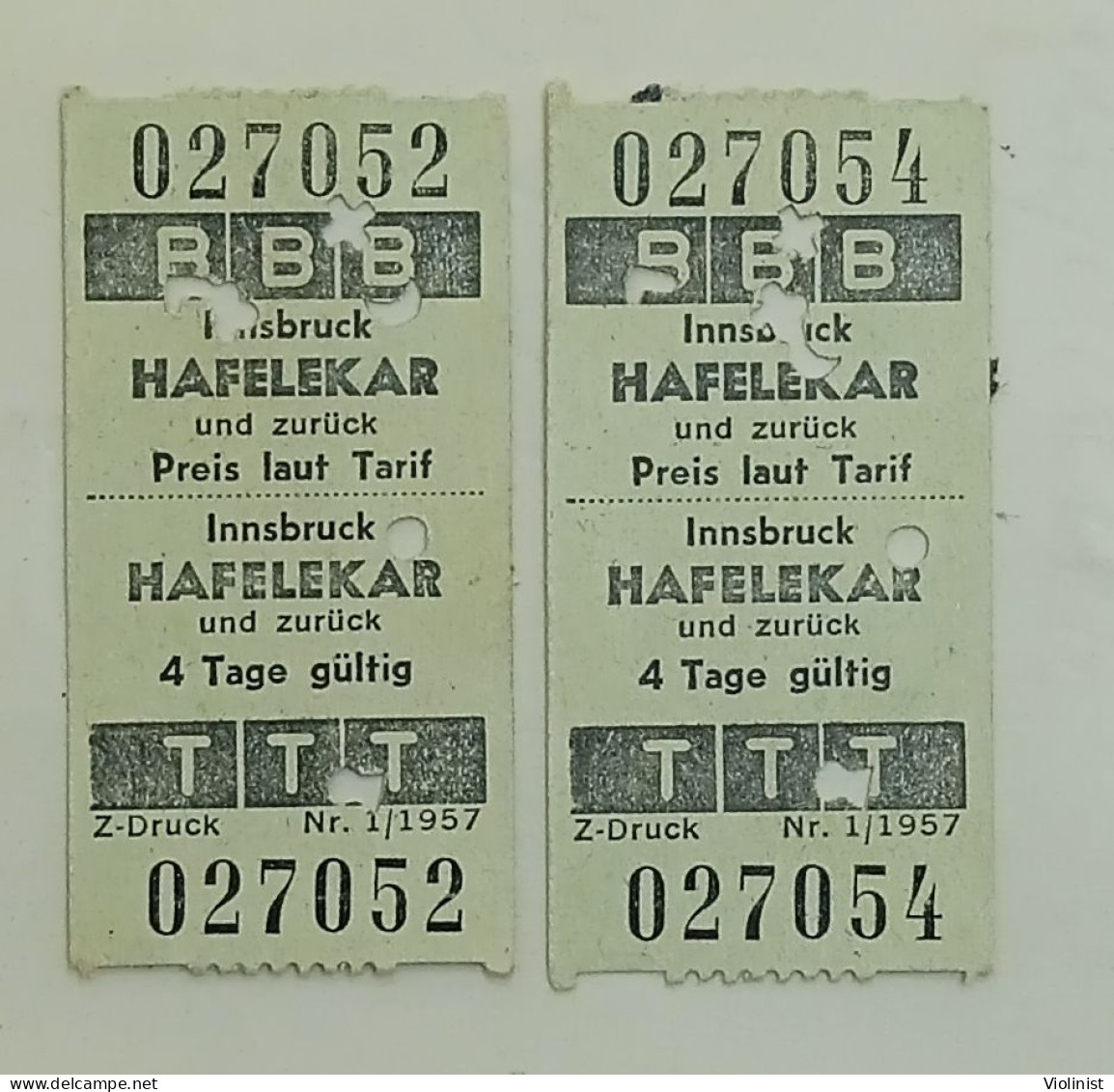 Two Old Tickets For The Cable Car For A Return Trip From Innsbruck To Hafelekar -1957. - Europa
