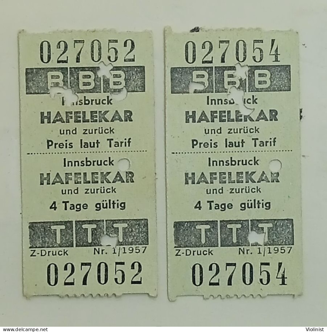Two Old Tickets For The Cable Car For A Return Trip From Innsbruck To Hafelekar -1957. - Europa