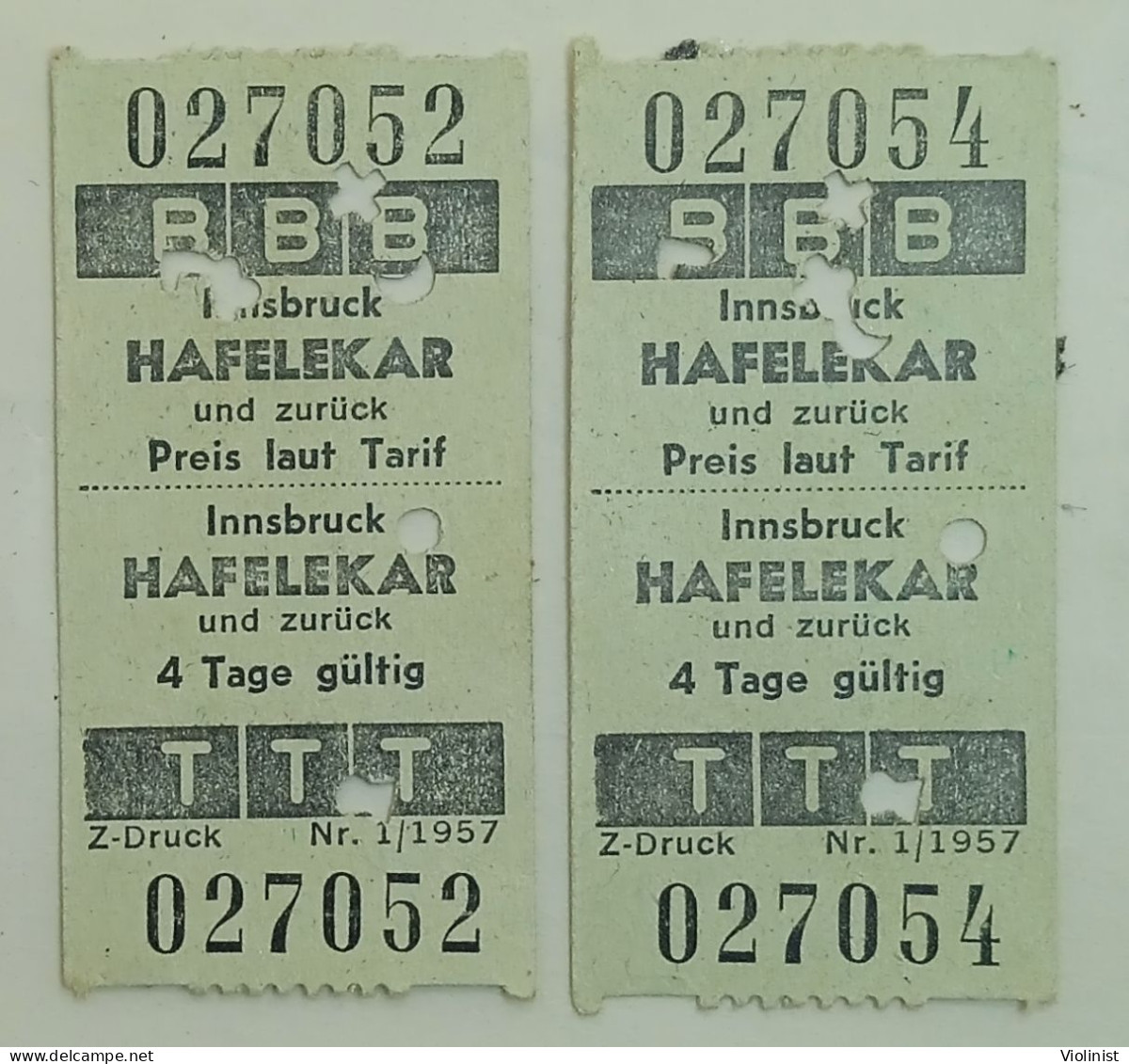 Two Old Tickets For The Cable Car For A Return Trip From Innsbruck To Hafelekar -1957. - Europa