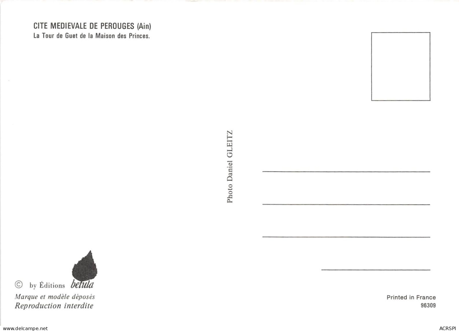 Cite Medievale De PEROUGES La Tour De Guet De La Maison Des Princes 6(scan Recto-verso) MA601 - Pérouges