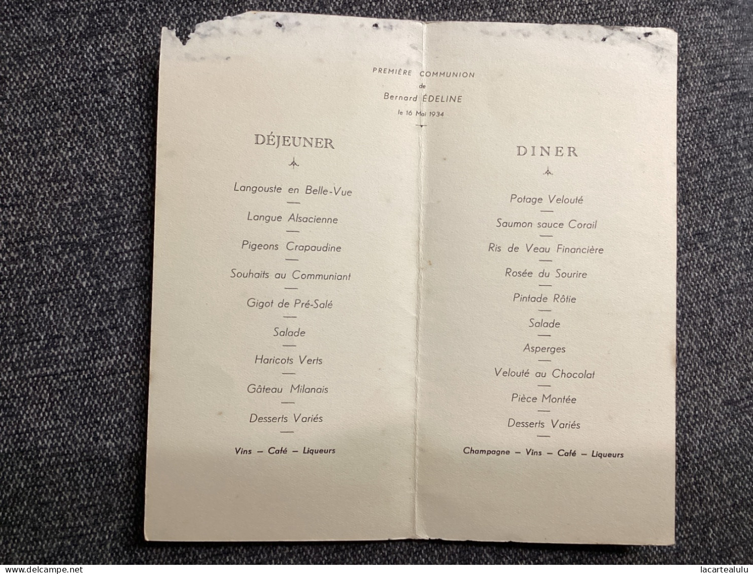 Carte Menu 1934 - Menu