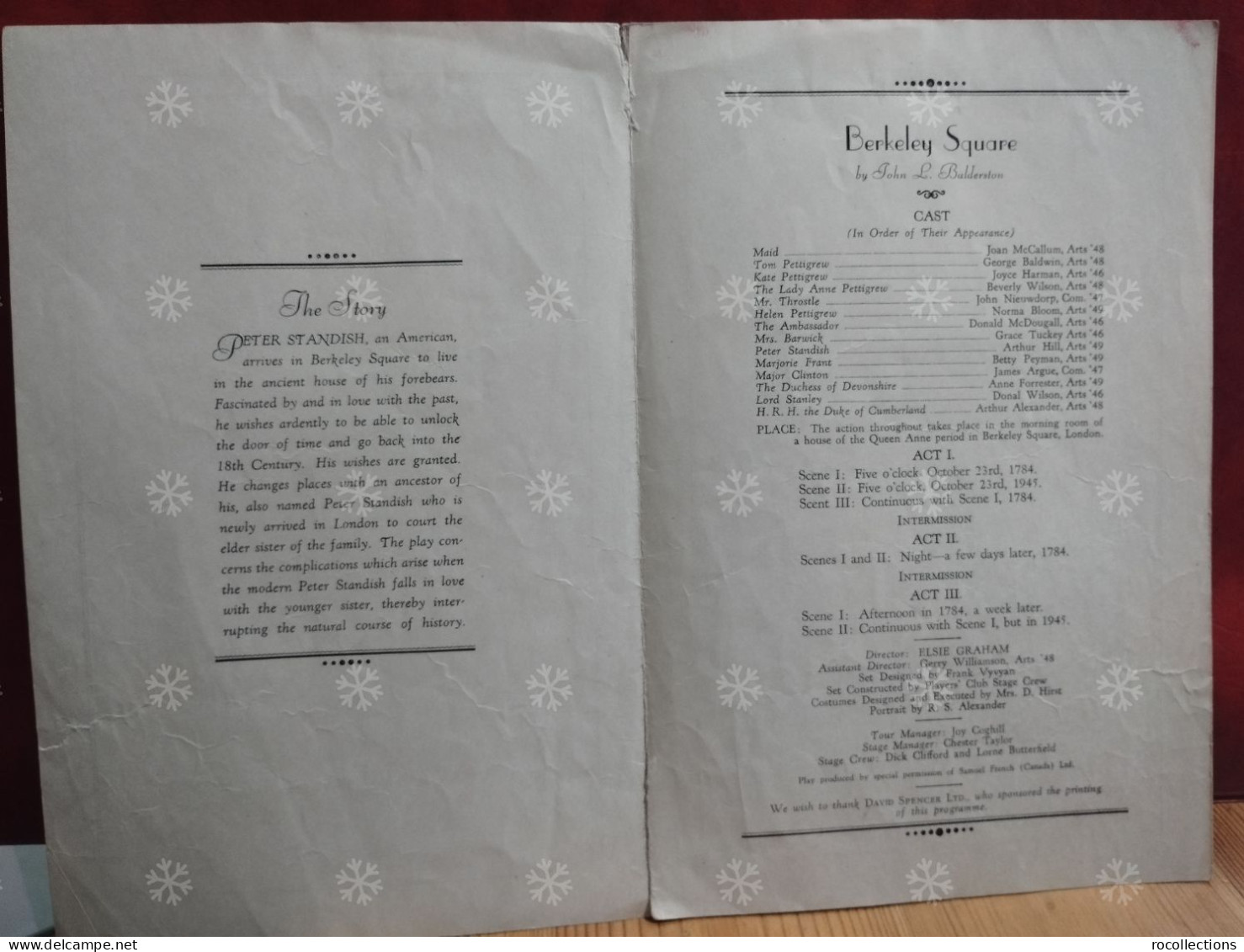 Programme Canada 1946 British Columbia BERKELEY SQUARE Victoria High School Auditorium - Programmes