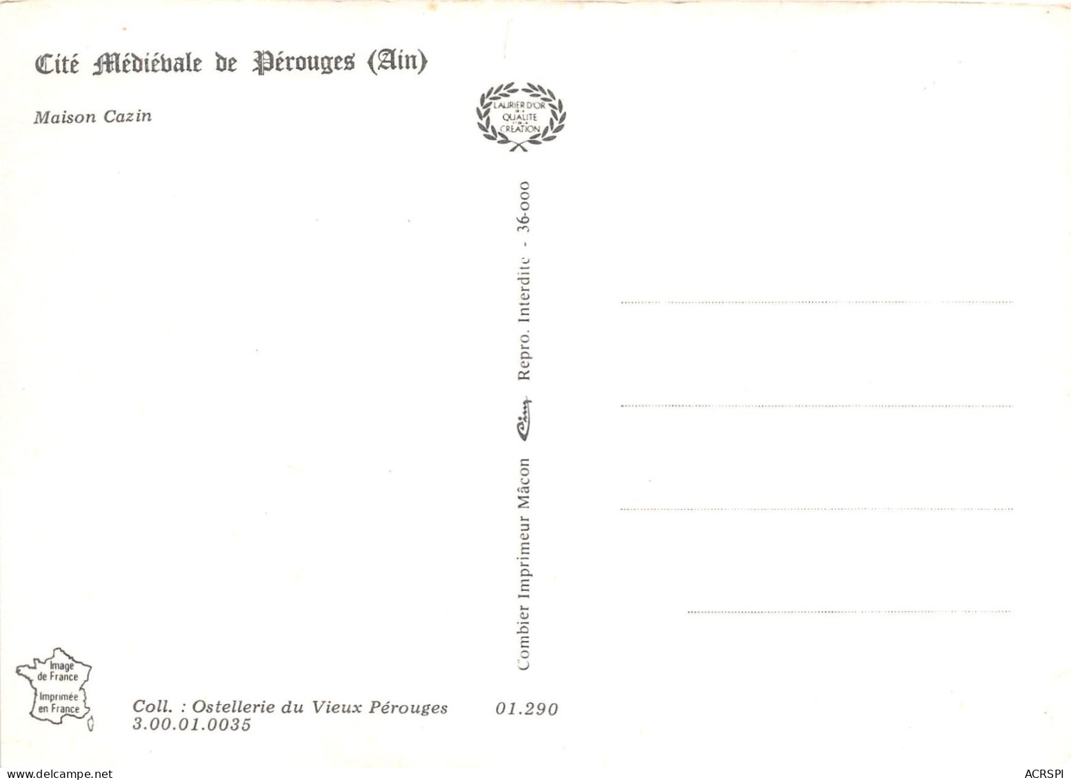 Cite Medievale De PEROUGES Maison Cazin 25(scan Recto-verso) MA2265 - Pérouges