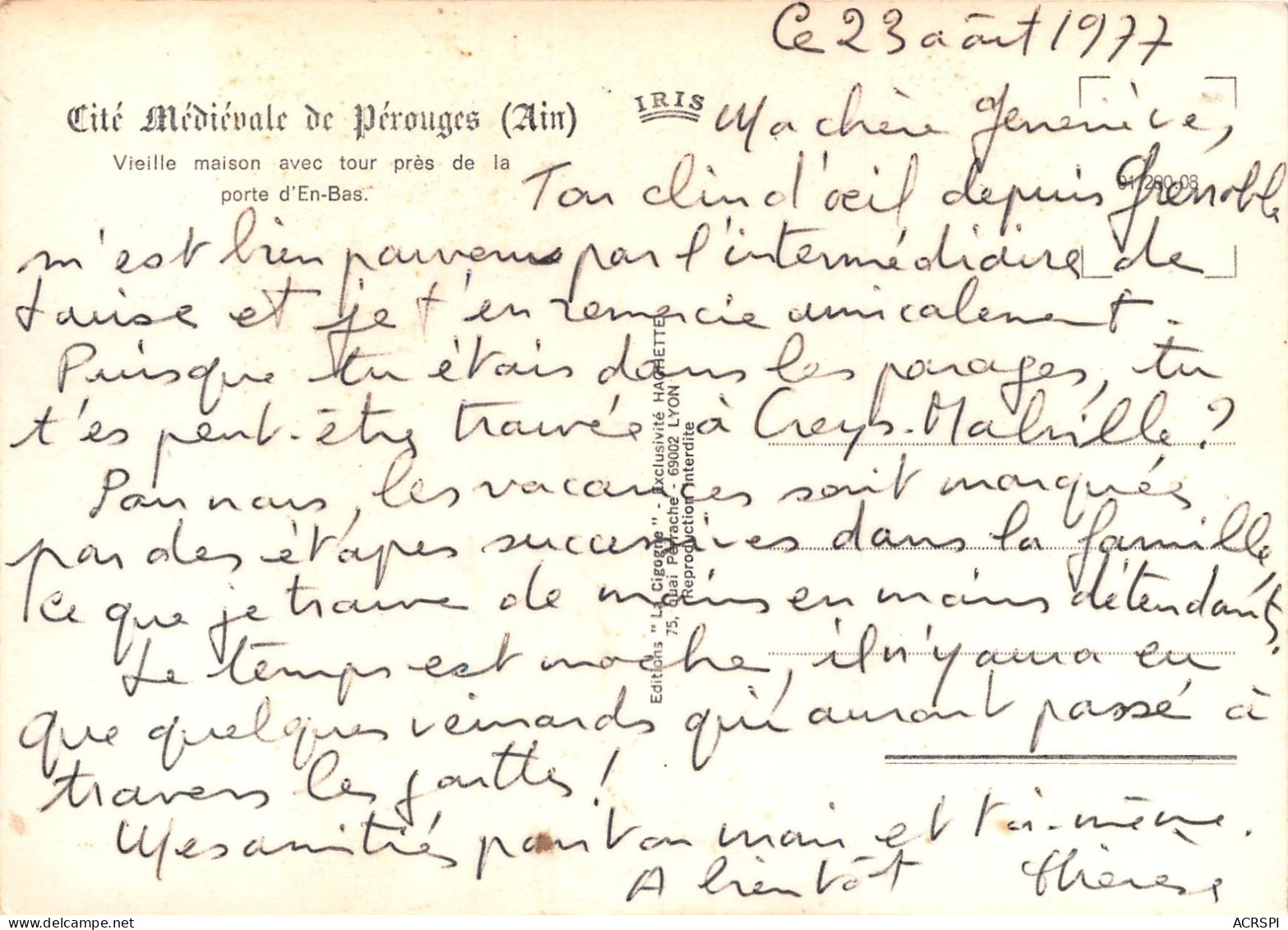Cite Medievale De Perouges Vieille Maison Avec Tour Pres De La Porte D En Bas 17(scan Recto-verso) MA2201 - Pérouges