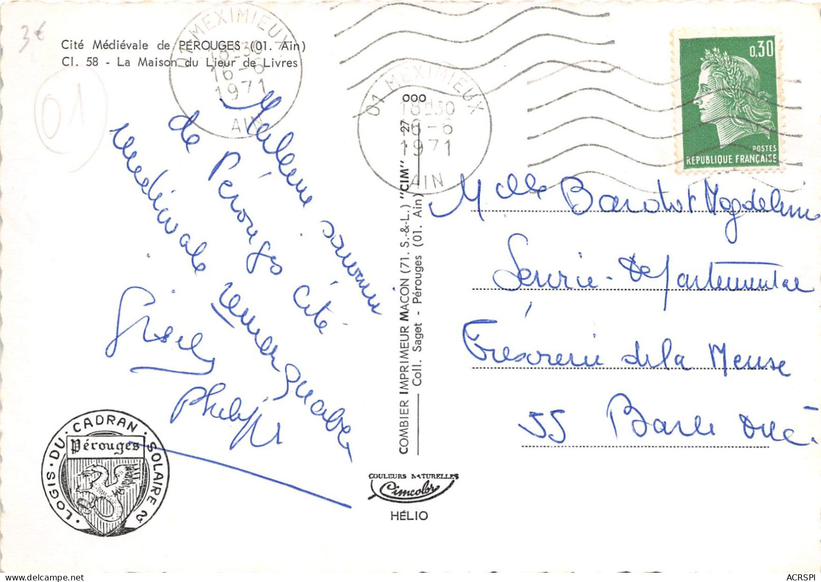 Cite Medievale De PEROUGES La Maison Du Lieur De Livres 20(scan Recto-verso) MA2257 - Pérouges