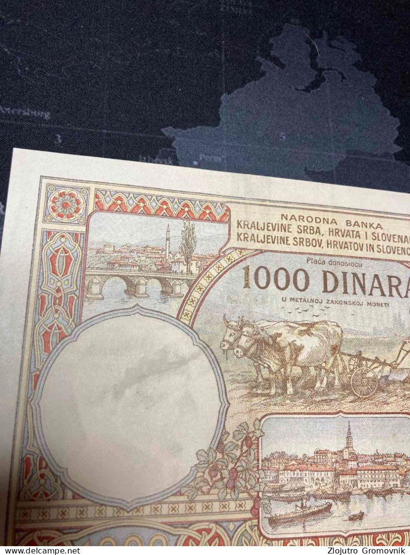 1000 Dinara 1920 Kingdom Of SHS ! UNC RESTORED TEAR !!! SCARCE ! CHECK DESCRIPTION !!! - Yugoslavia