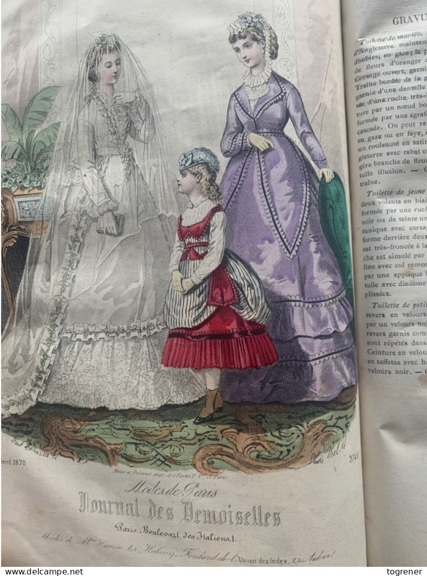 Gravures. Journal des Demoiselles – année complète 1870 –16 gravures de mode