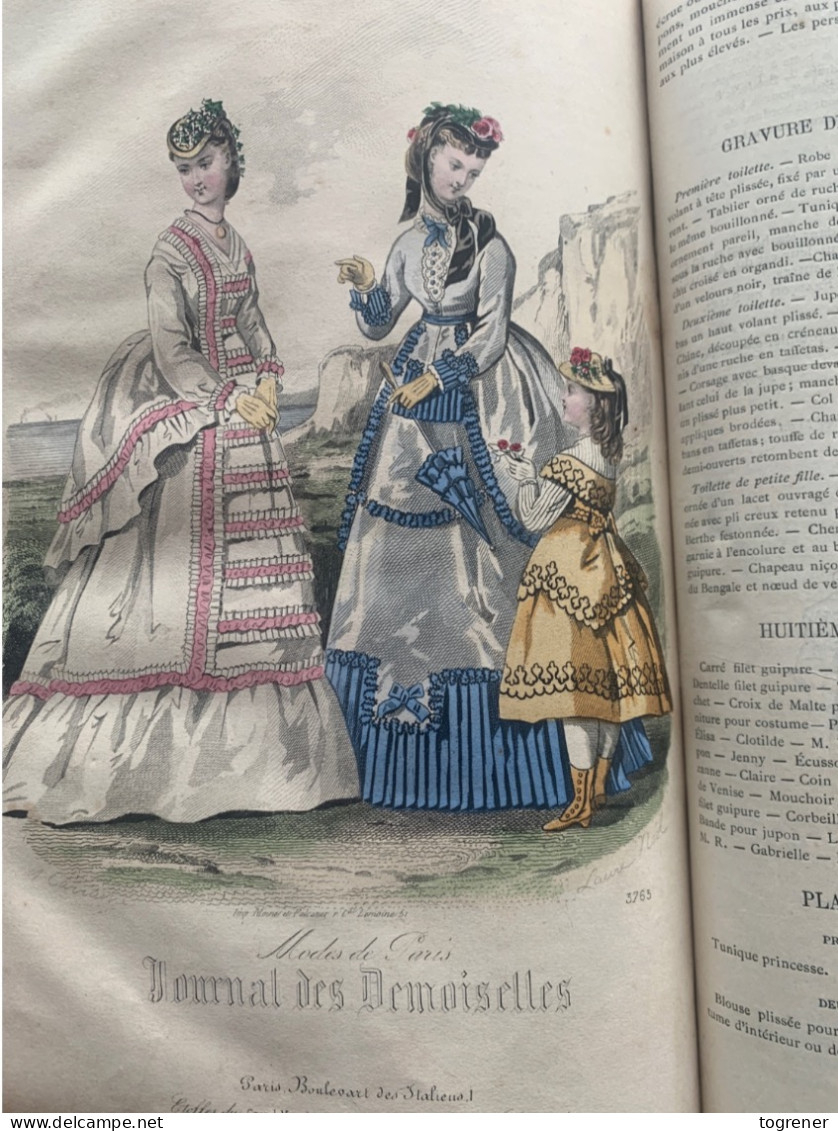 Gravures. Journal des Demoiselles – année complète 1870 –16 gravures de mode