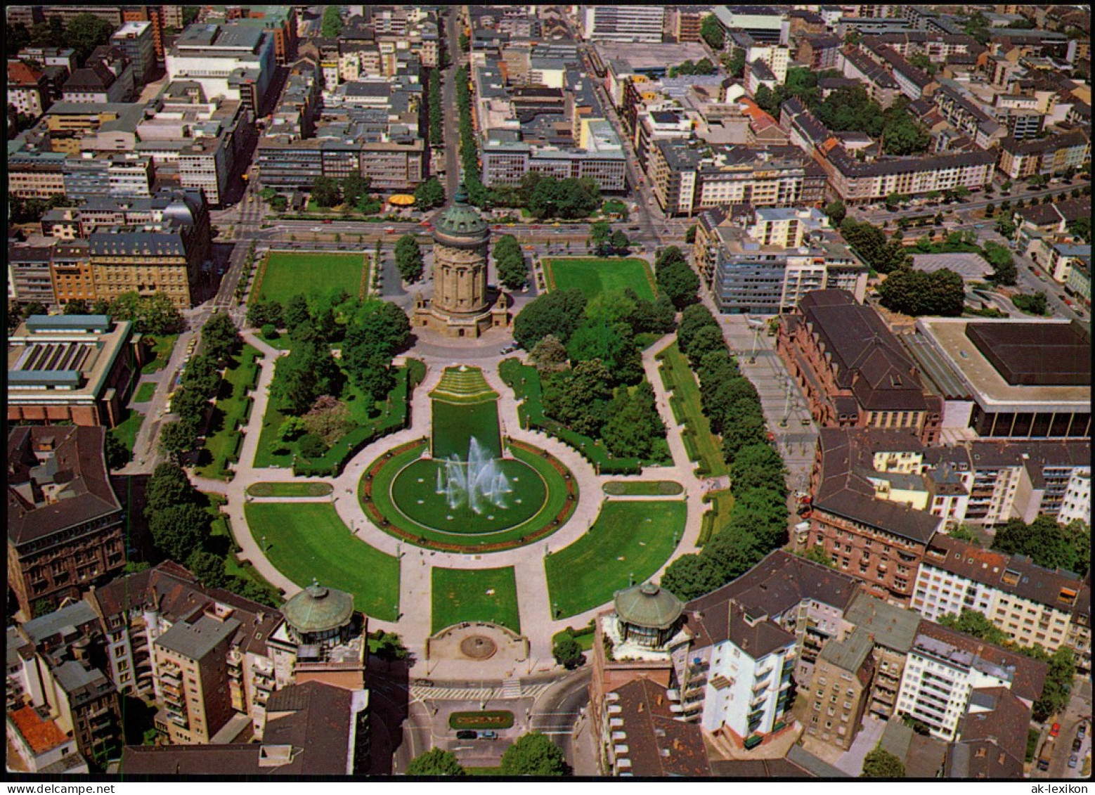 Mannheim Luftbild Friedrichsplatz Mit Wasserturm Und Rosengarten 1975 - Mannheim
