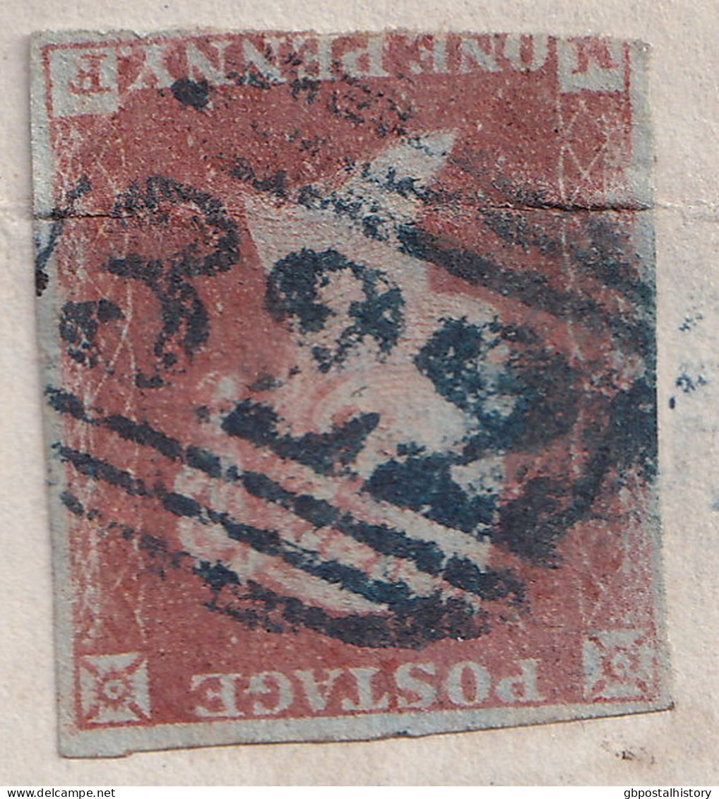 GB QV 1851, 1d Red-brown (ME, Horizontally Creased) On Superb Entire Tied By UNIQUE BLUE 1844 NUMERAL „322“ (GRAVESEND, - Covers & Documents
