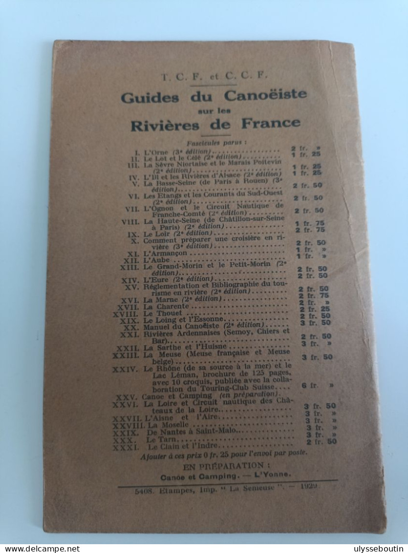 Guide Du Canoëstiste (le Clain Et L'Indre) Touring Club Et De Canoë-club 1929 - Sport