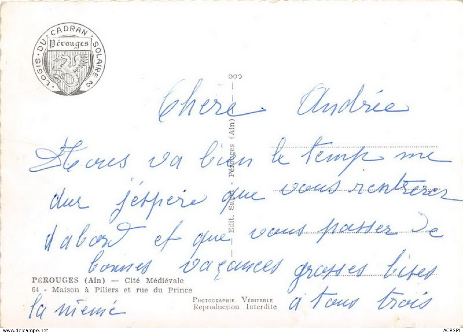 PEROUGES Cite Medievale Maison A Pilliers Et Rue Du Prince 5(scan Recto-verso) MA1758 - Pérouges