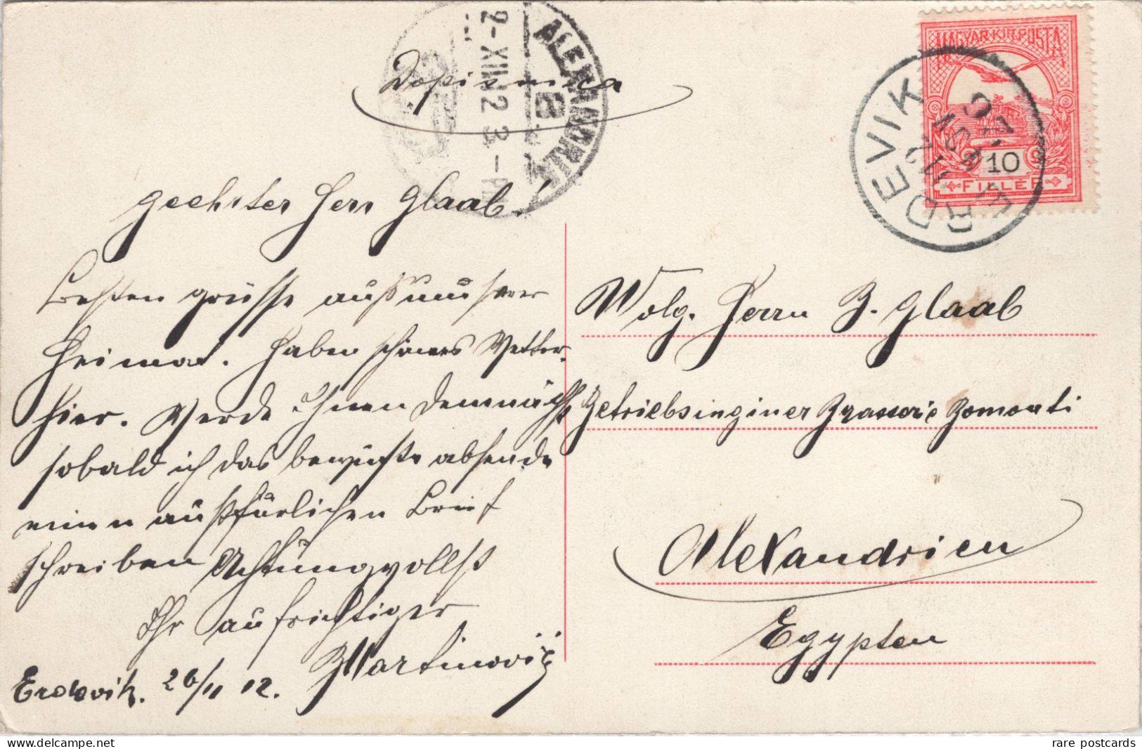 Erdevik 1912 - Sent To Alexandria Egypt - Serbien
