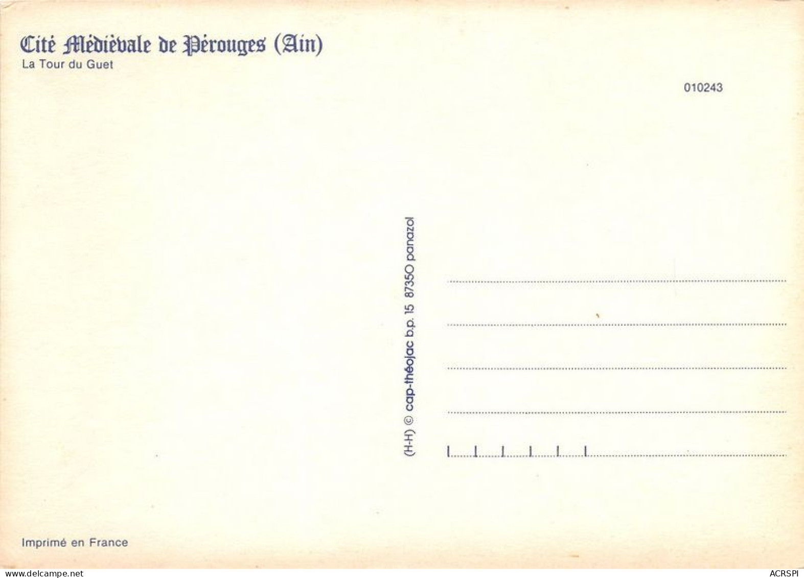 Cite Medievale De PEROUGES La Tour Du Guet 18(scan Recto-verso) MA1303 - Pérouges