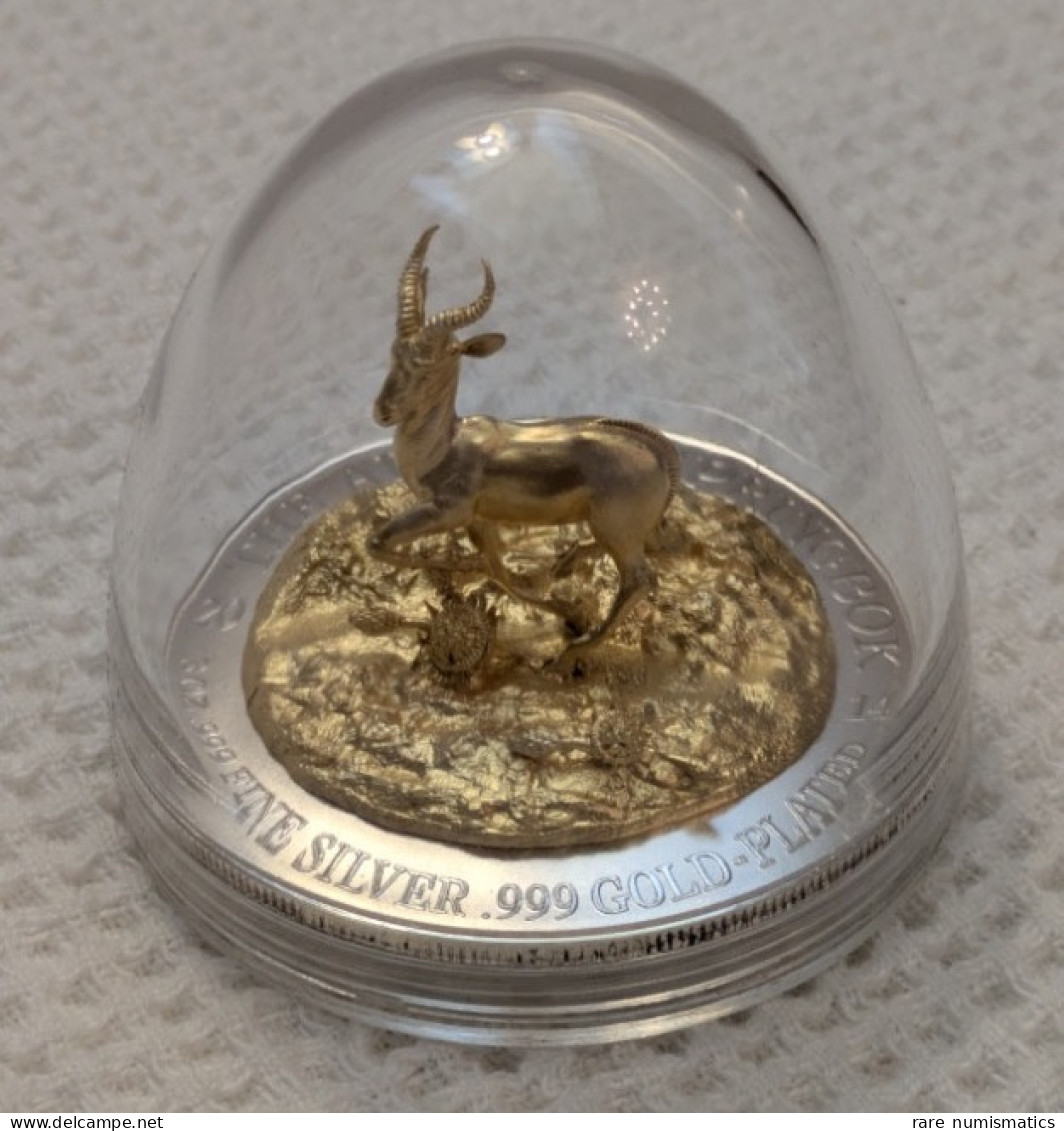 Gabon 2014 African Springbok FDM 3 Oz .999 Silver Gold Gilded Box COA 219/999 - Gabon