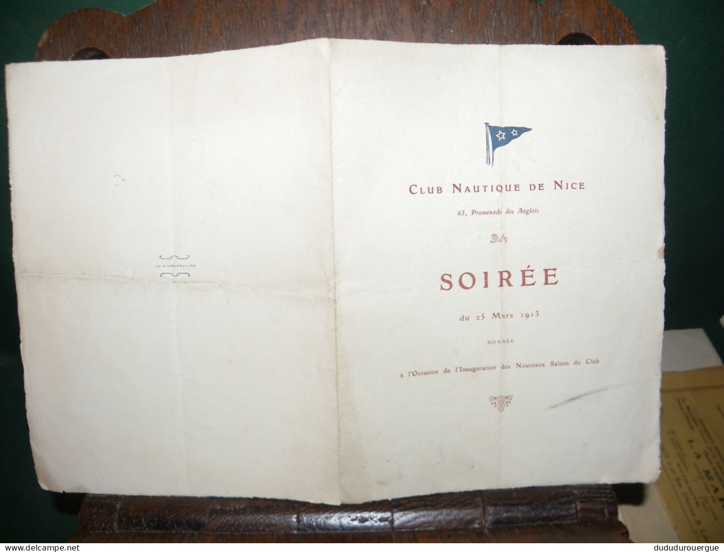 NICE , CLUB NAUTIQUE , PROGRAMME DE LA SOIREE DU 15 MARS 1913 ..... - Programmes
