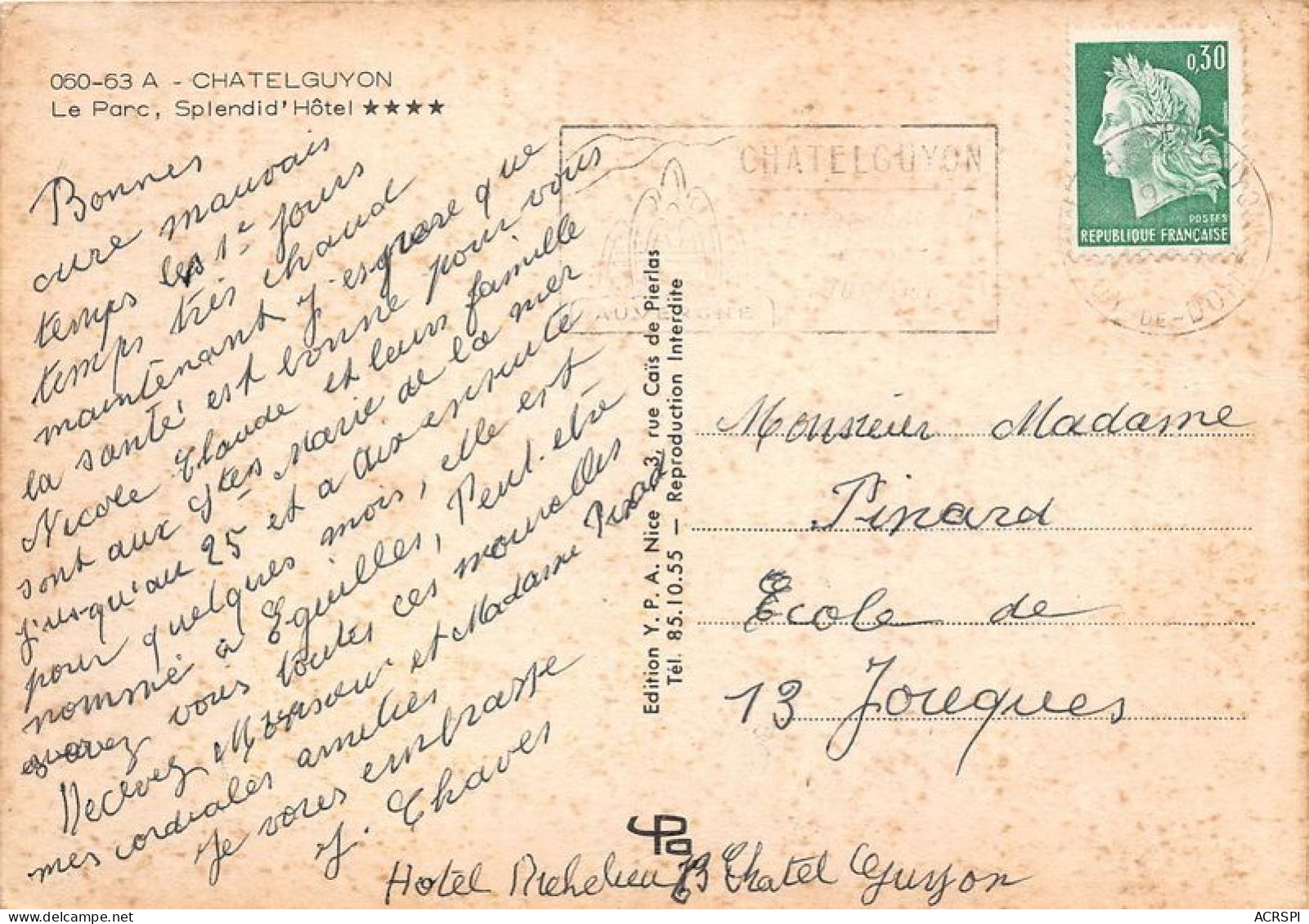 CHATELGUYON Le Parc Splendid Hotel 2(scan Recto-verso) MA1077 - Châtel-Guyon
