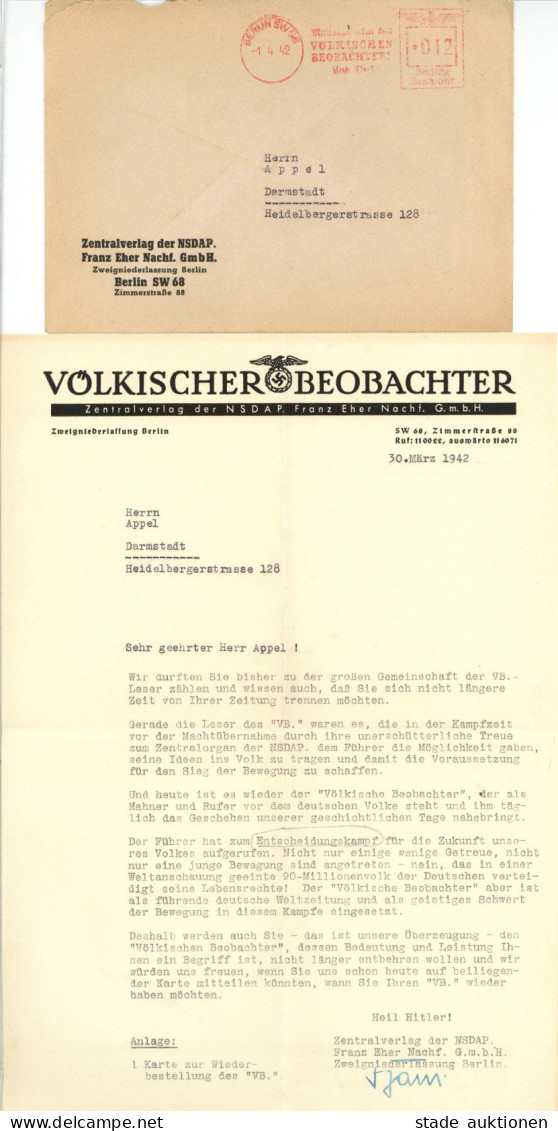 NS-JUDAIKA WK II - DINA4 Propagandablatt D. VÖLKISCHEN BEOBACHTER Zentralverlag D, NSDAP BERLIN 1942 Mit Umschlag I-II - Jewish