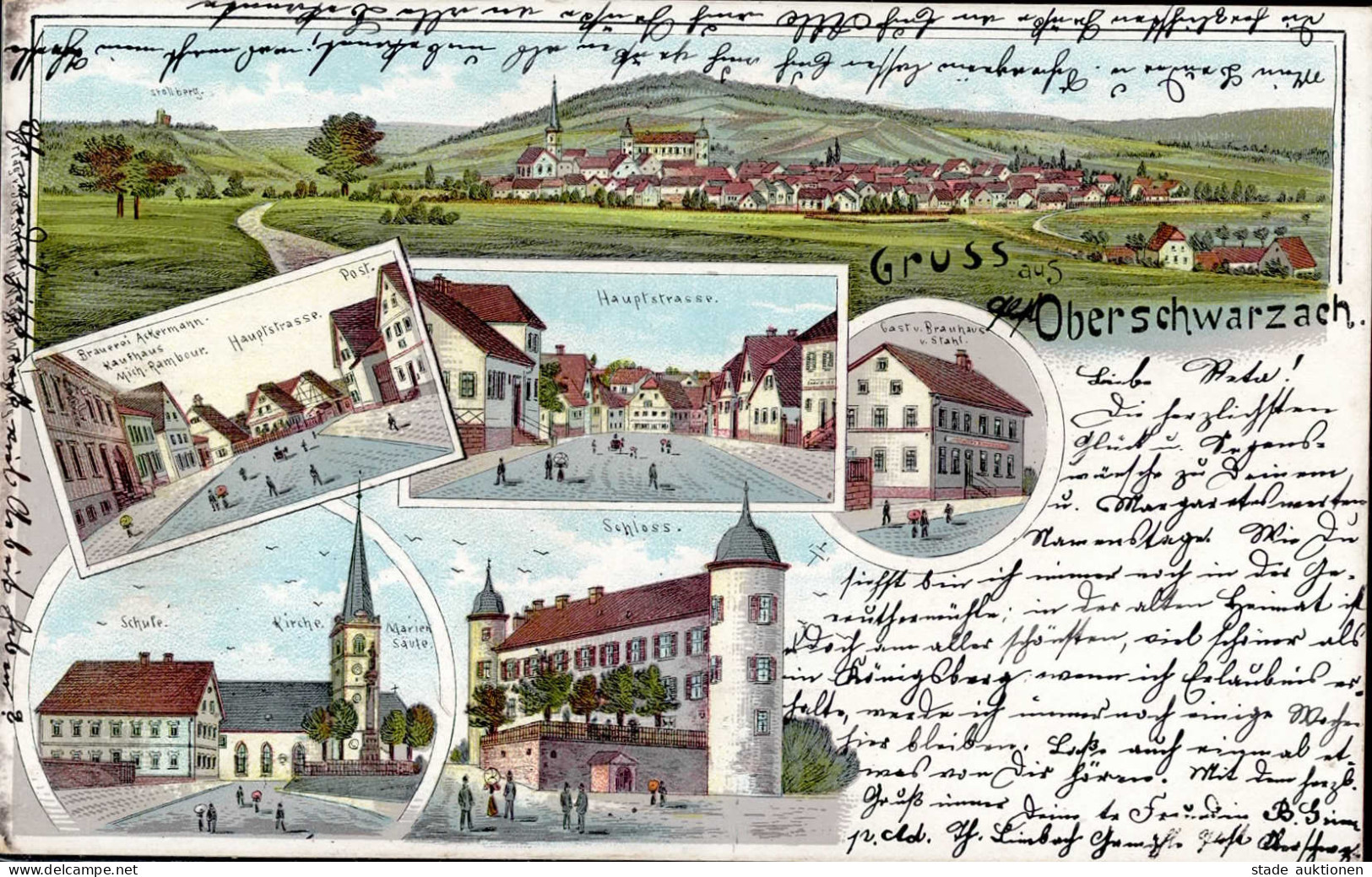 Oberschwarzach (8722) Brauerei Ackermann, Postamt, Schloss 1899 I-II - Other & Unclassified