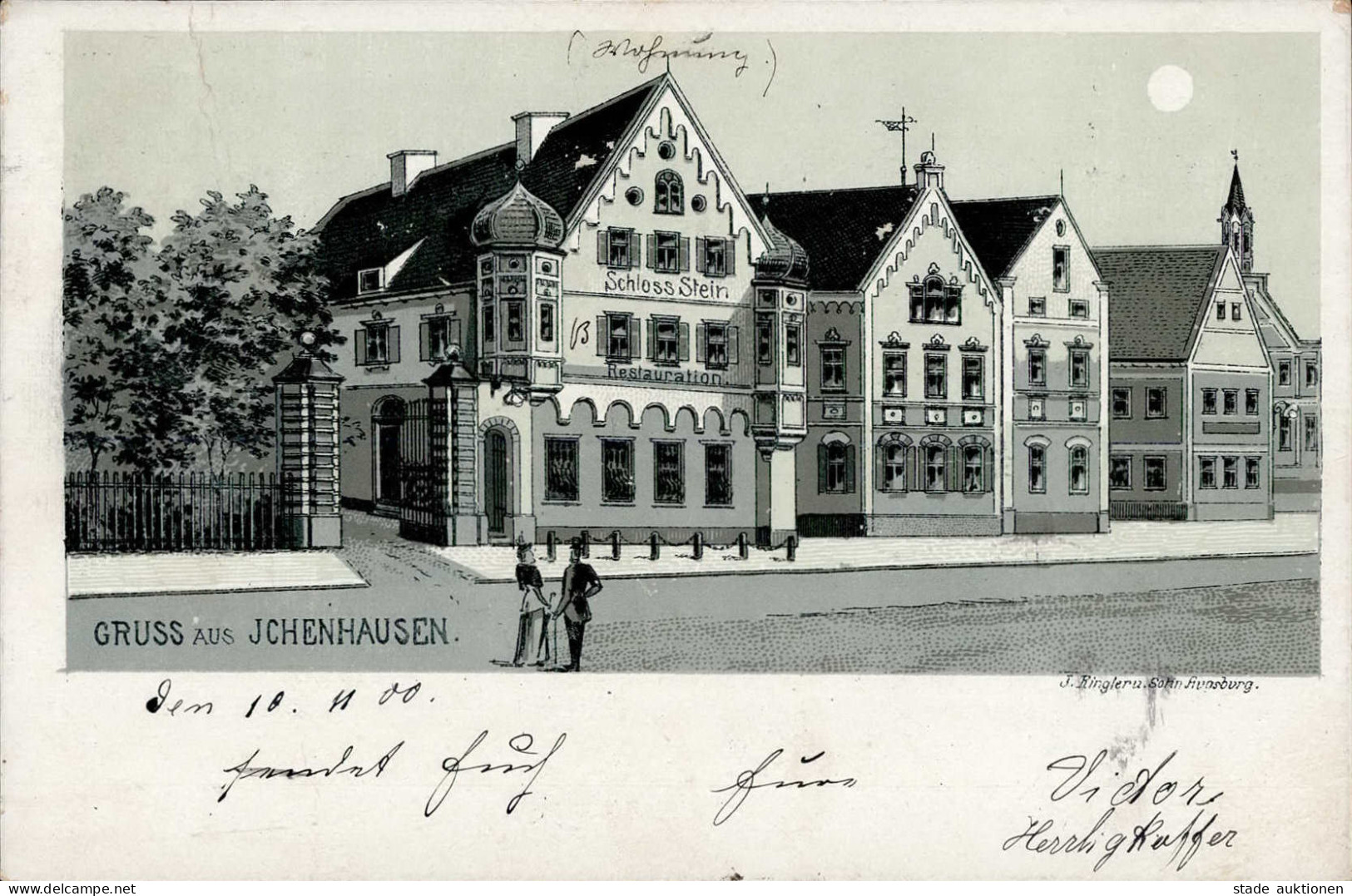 Ichenhausen (8873) Mondschein-AK, Gasthaus Schloss Stein 1900 II (Mittelbug) - Other & Unclassified