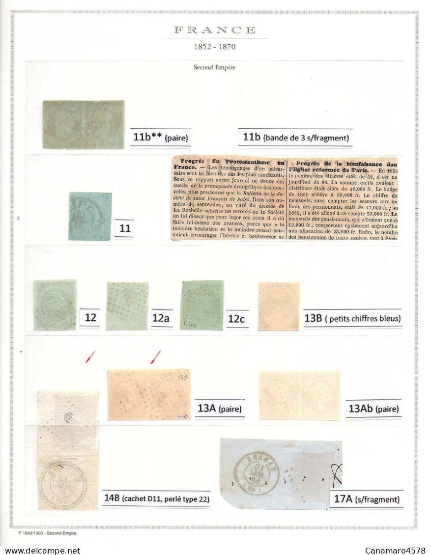 FRANCE - 1852/1862 - Napoléon III , Empire N° 11b à 17A , Oblitérations P.c. Et Lettre , Càd Type 15 + Variétés . T.T.B. - 1853-1860 Napoleon III